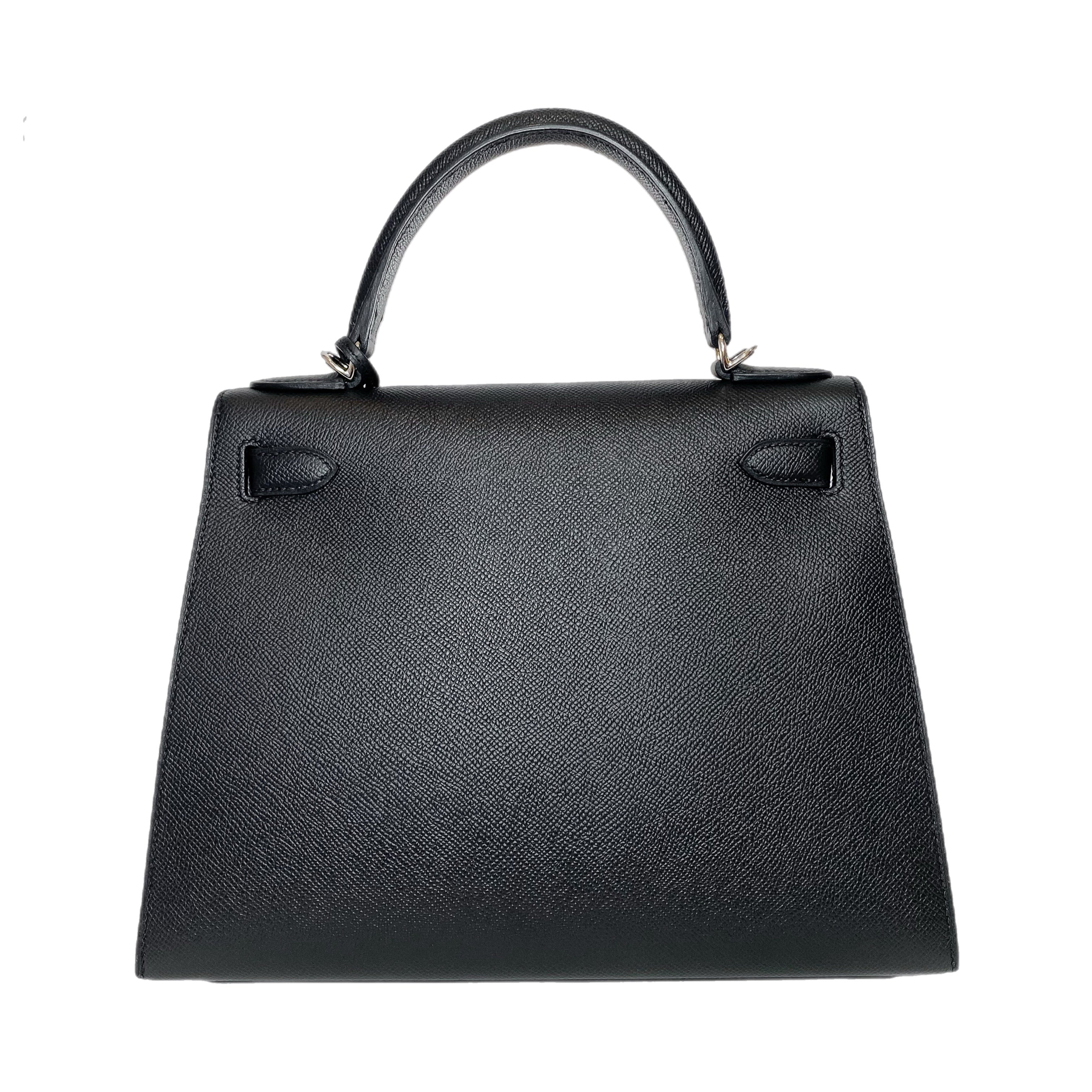 Hermes Kelly 28 Black Epsom Palladium Hardware