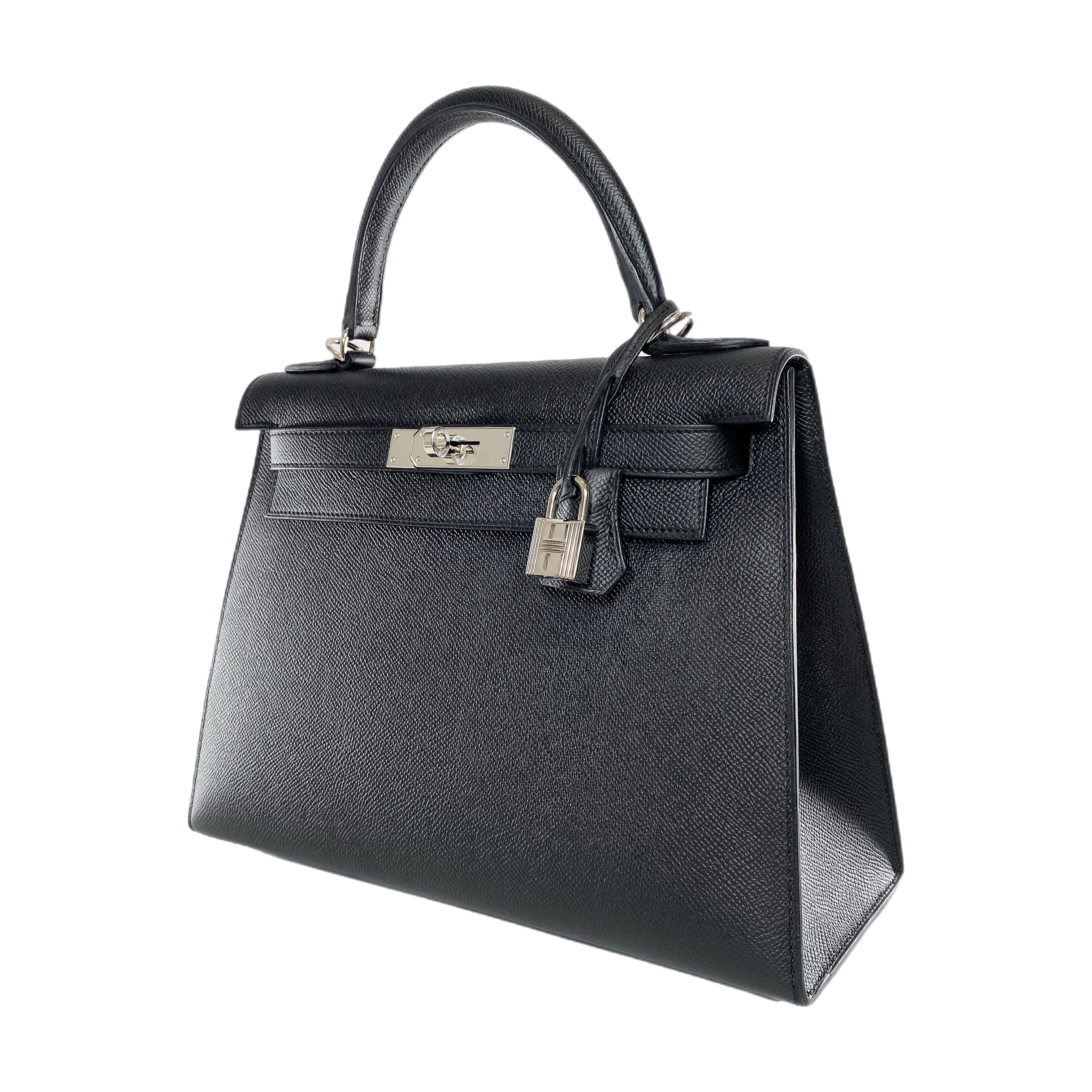 Hermes Kelly 28 Black Epsom Palladium Hardware