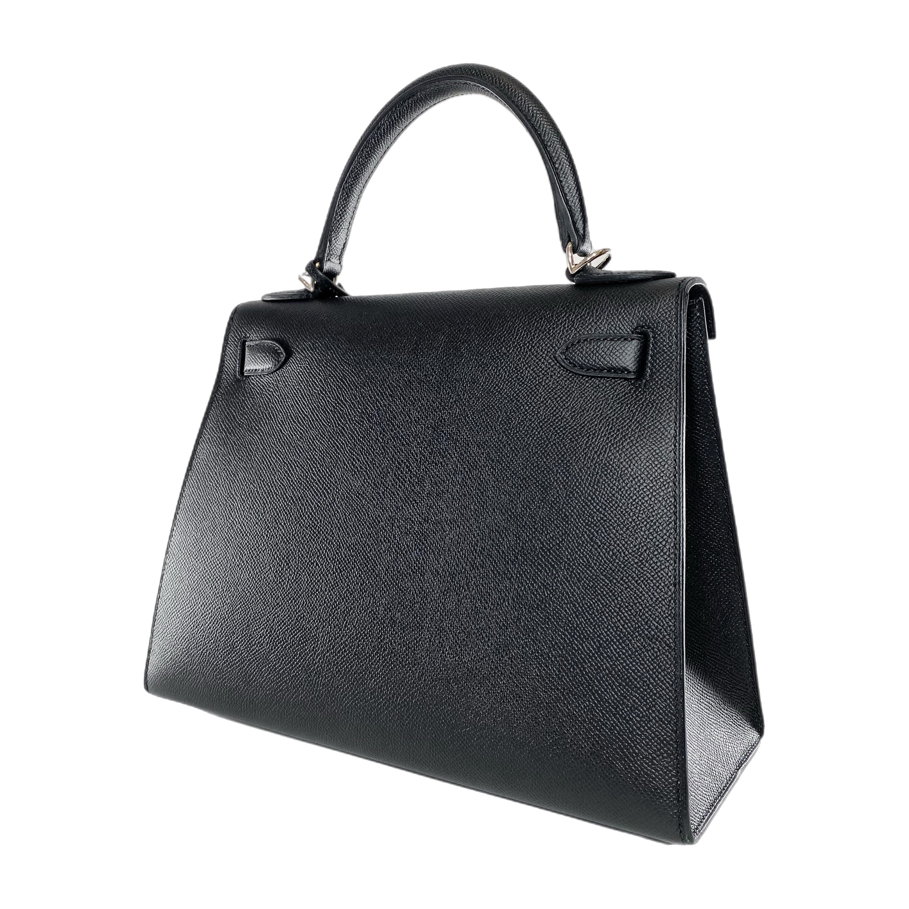 Hermes Kelly 28 Black Epsom Palladium Hardware