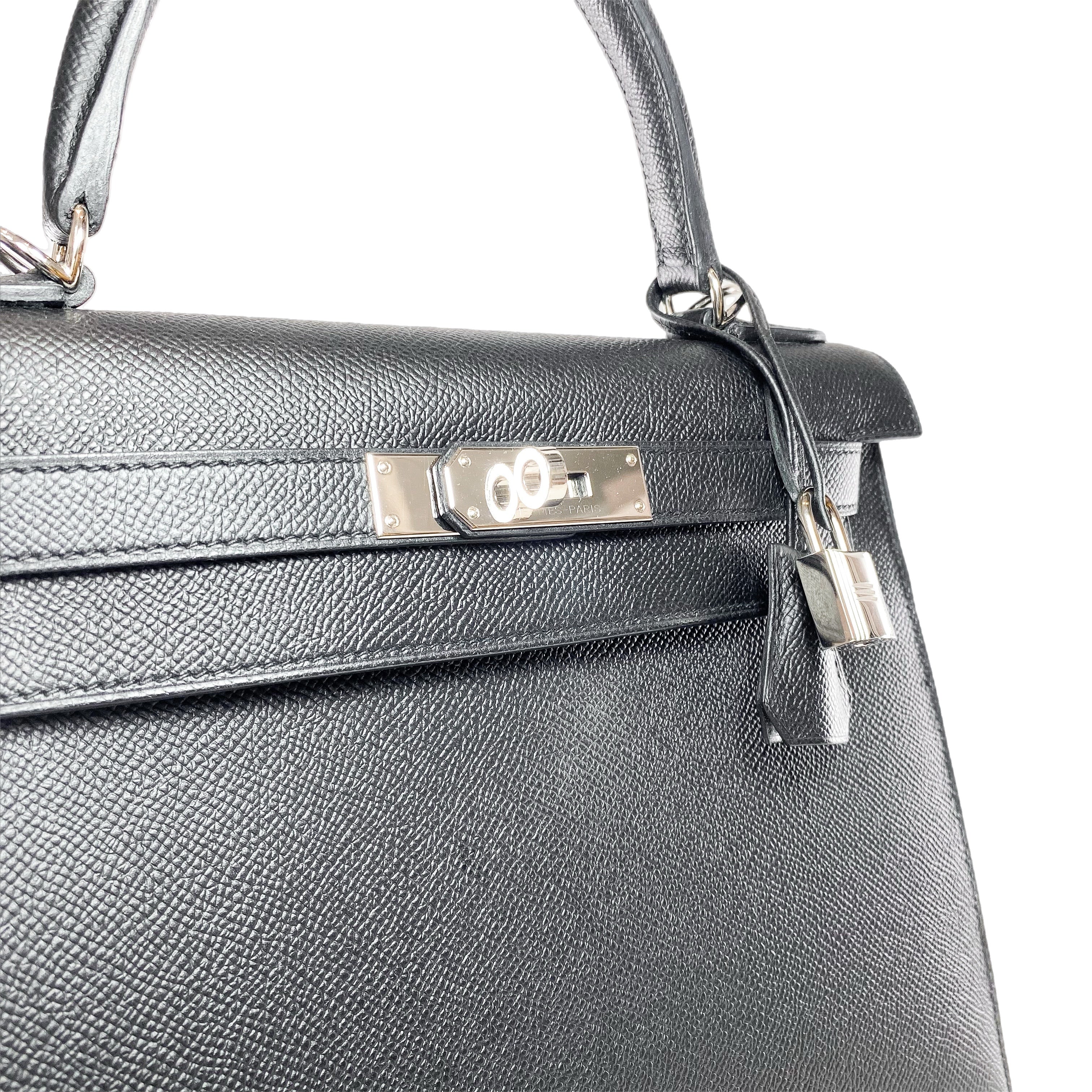 Hermes Kelly 28 Black Epsom Palladium Hardware