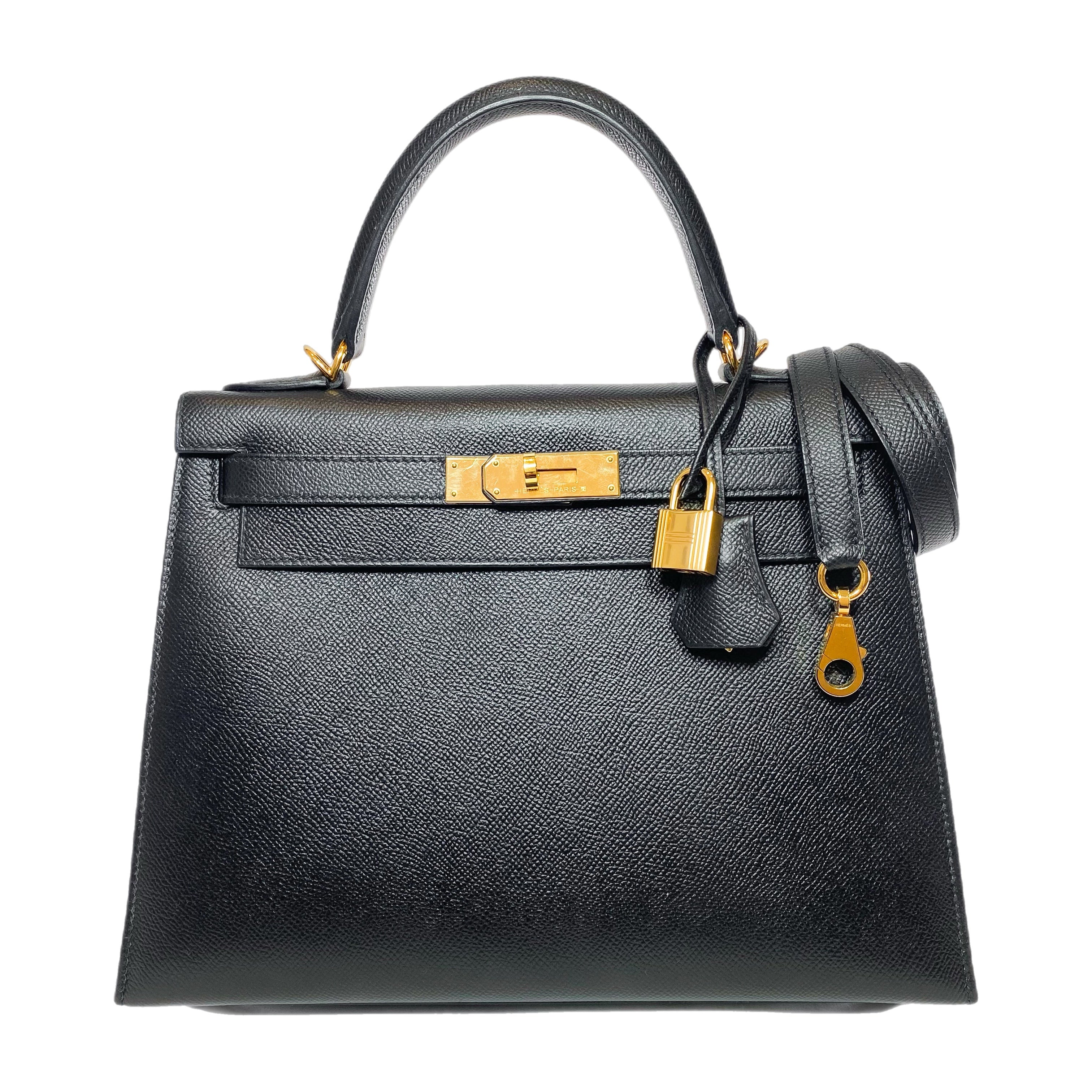 Hermes Kelly 28 Black Epsom Gold Hardware