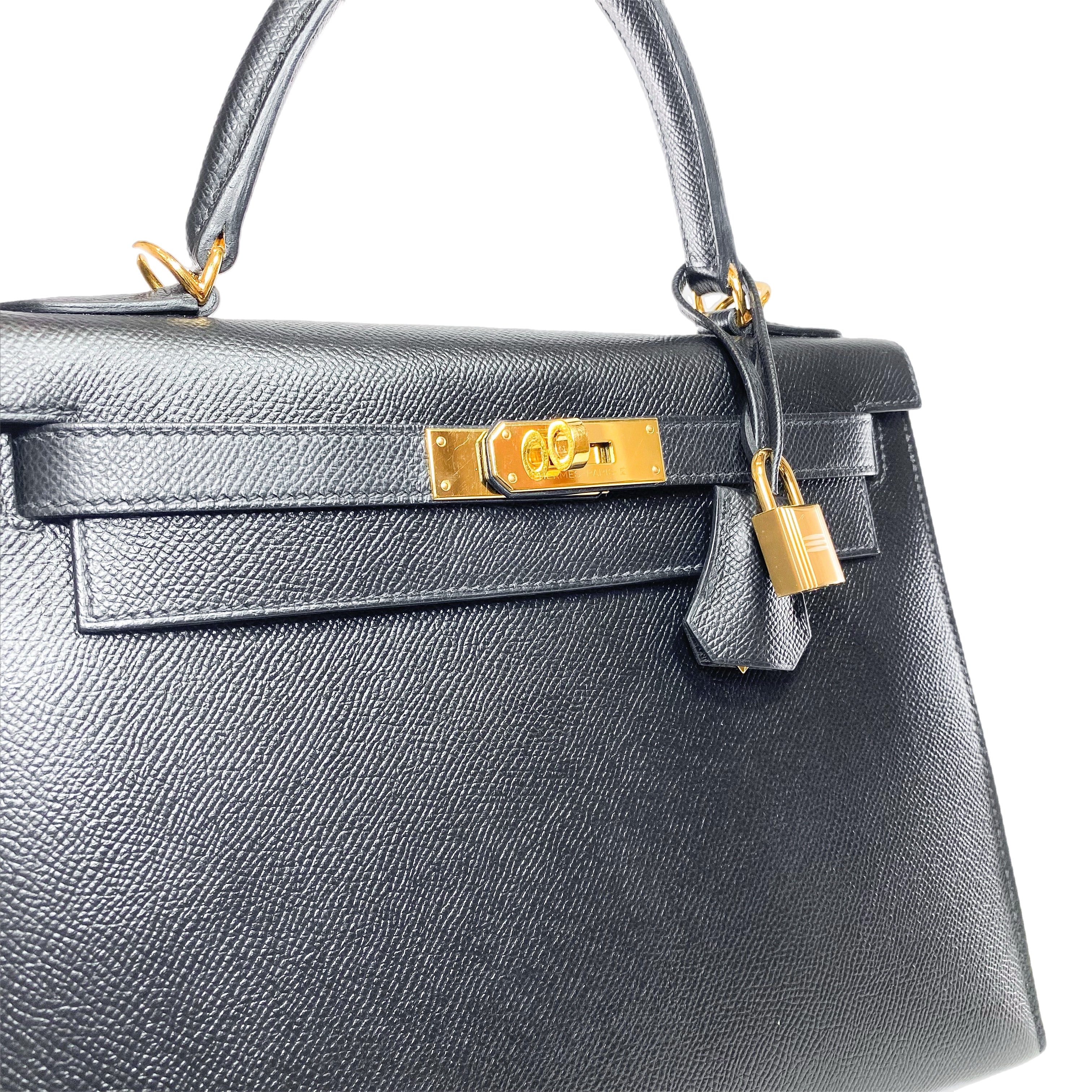 Hermes Kelly 28 Black Epsom Gold Hardware