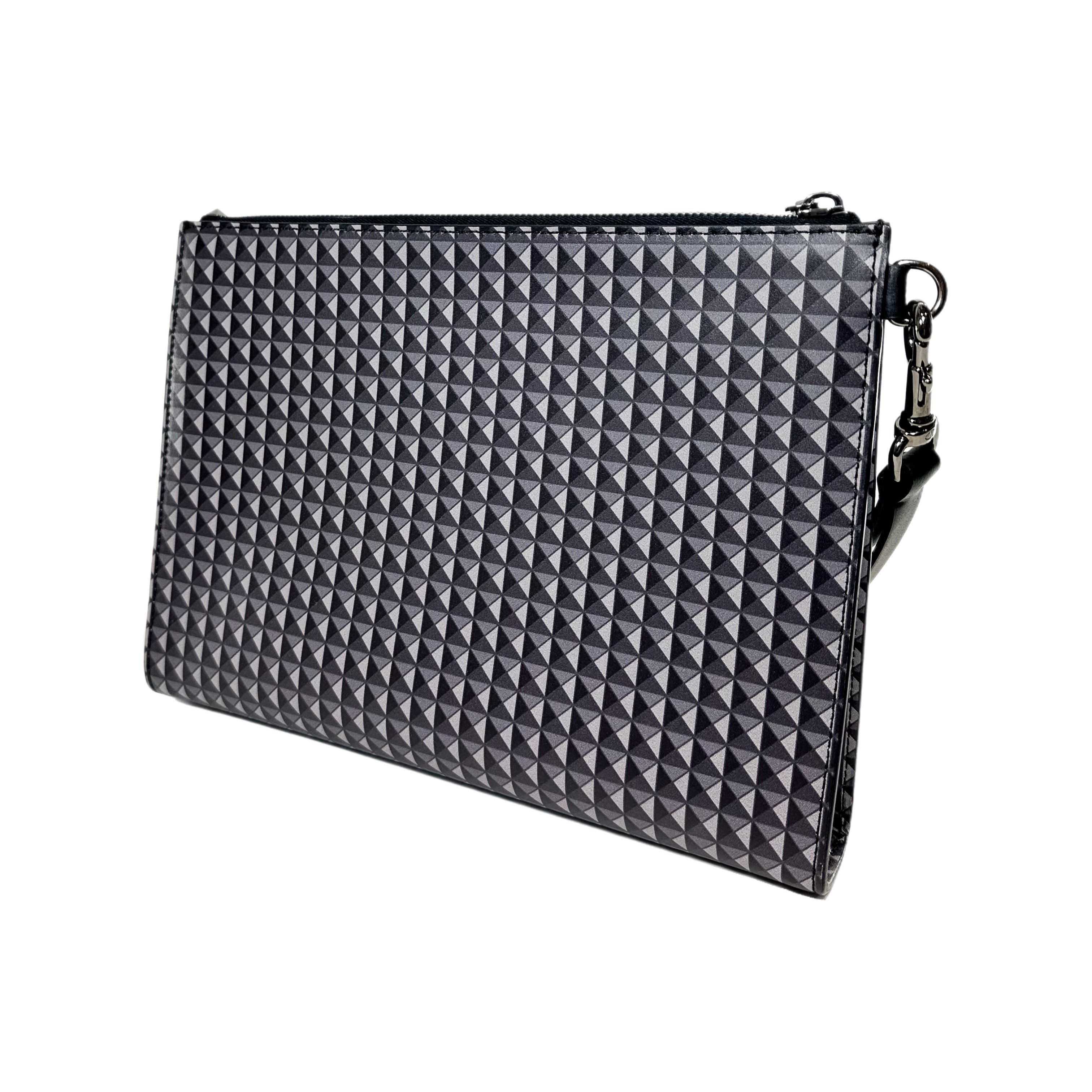 Valentino Black Gray Graphic Pouch with Wrist Strap