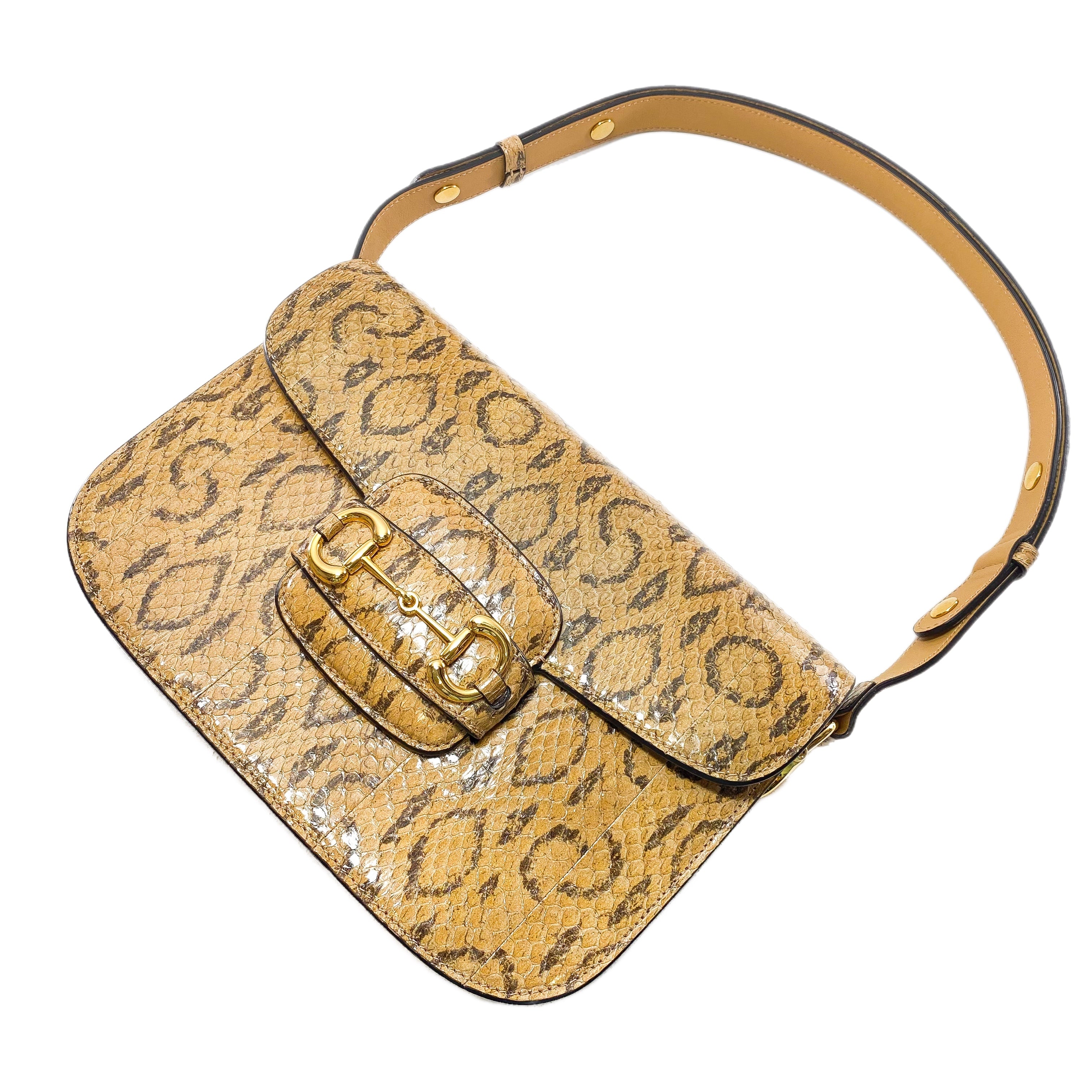 Gucci Beige Python Horsebit 1955 Shoulder Bag