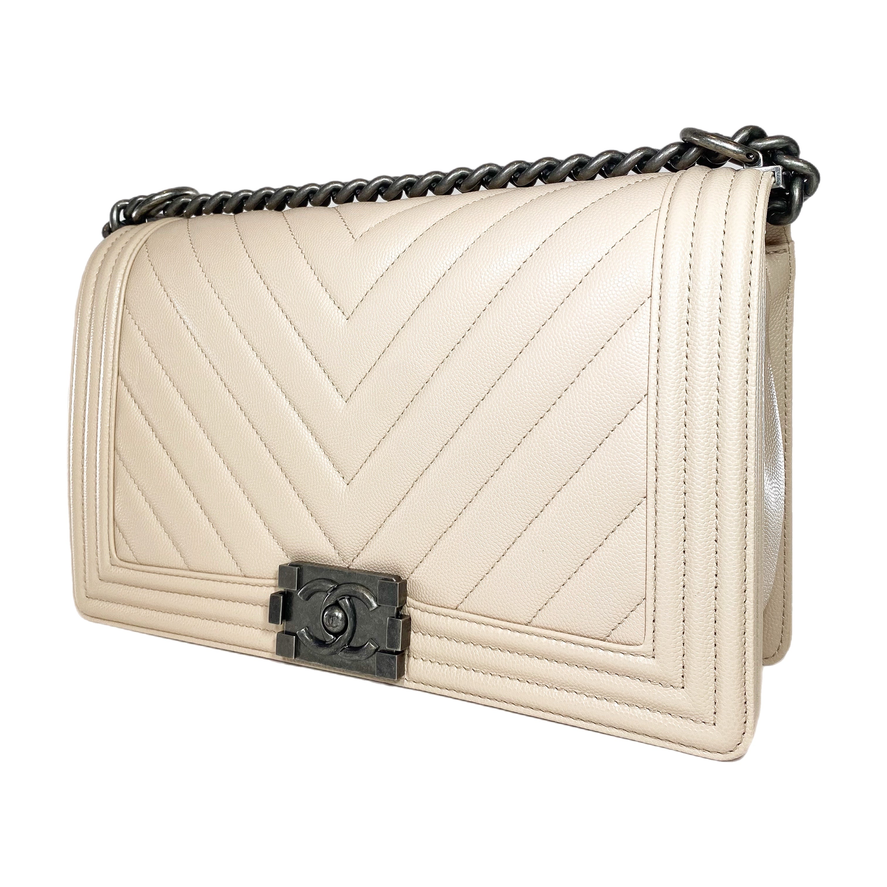 Chanel Beige Chevron Boy Bag