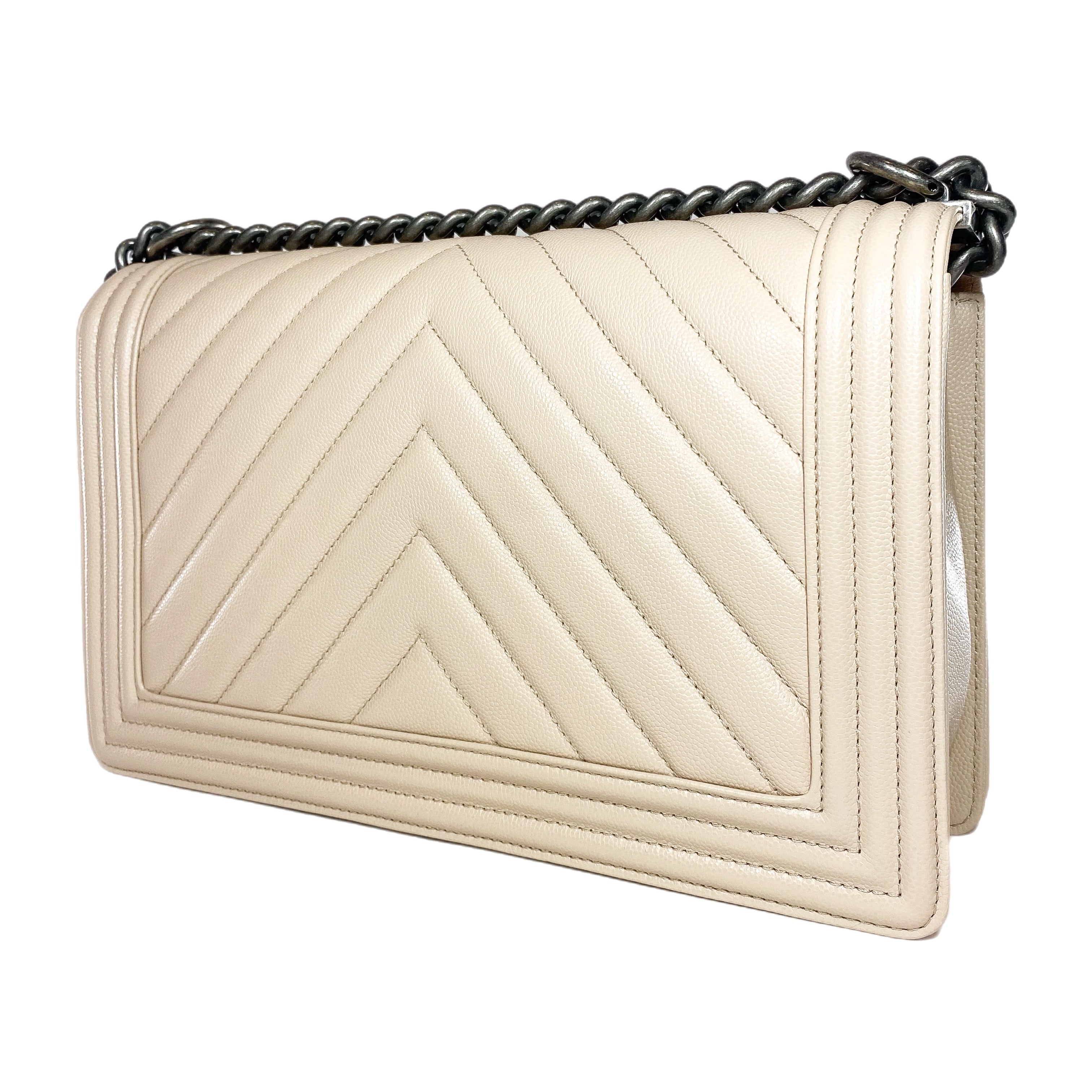 Chanel Beige Chevron Boy Bag