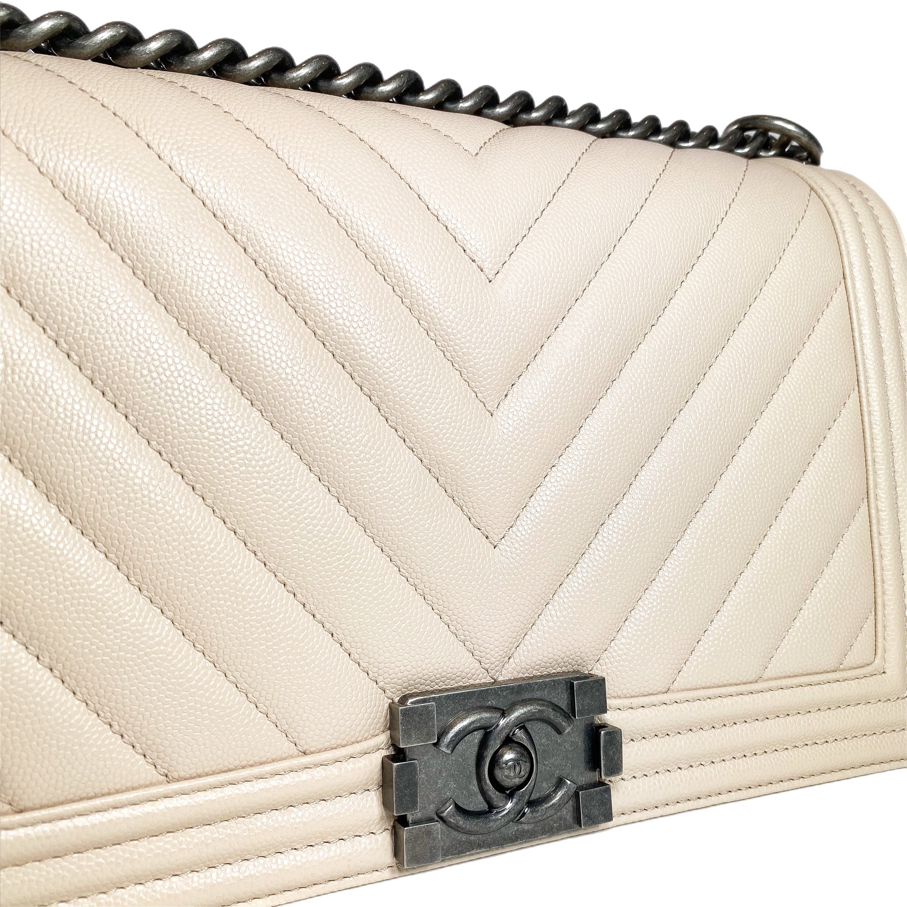 Chanel Beige Chevron Boy Bag