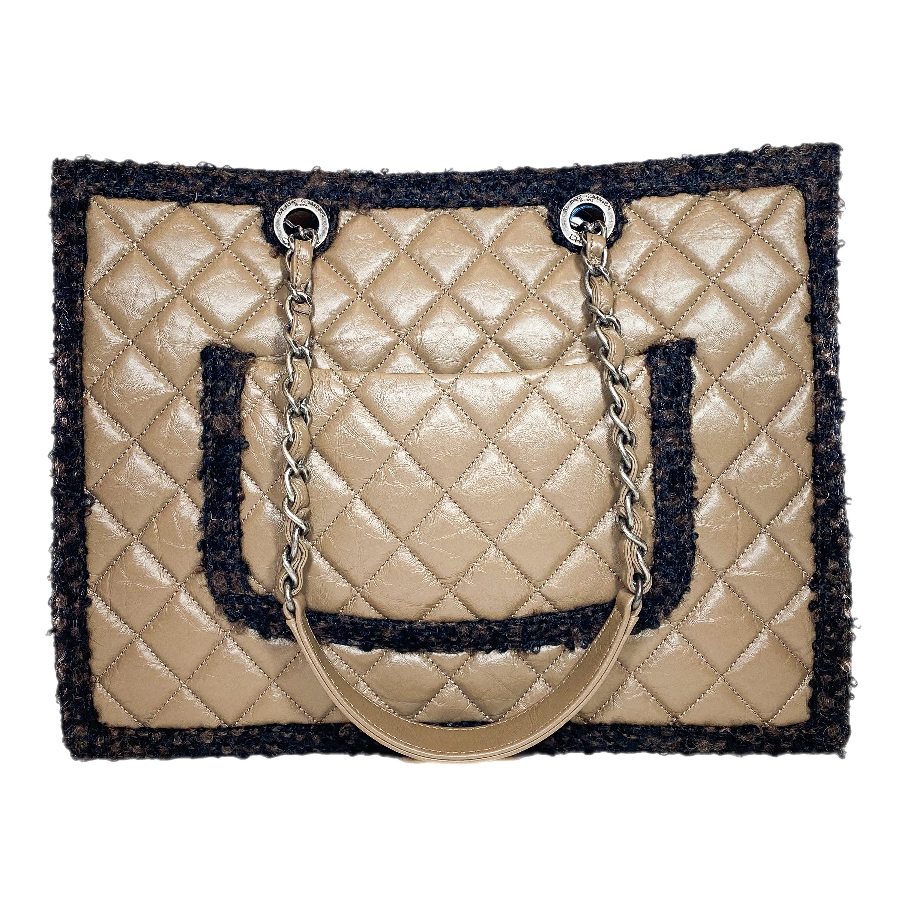 Chanel quilted shopping bag on sale