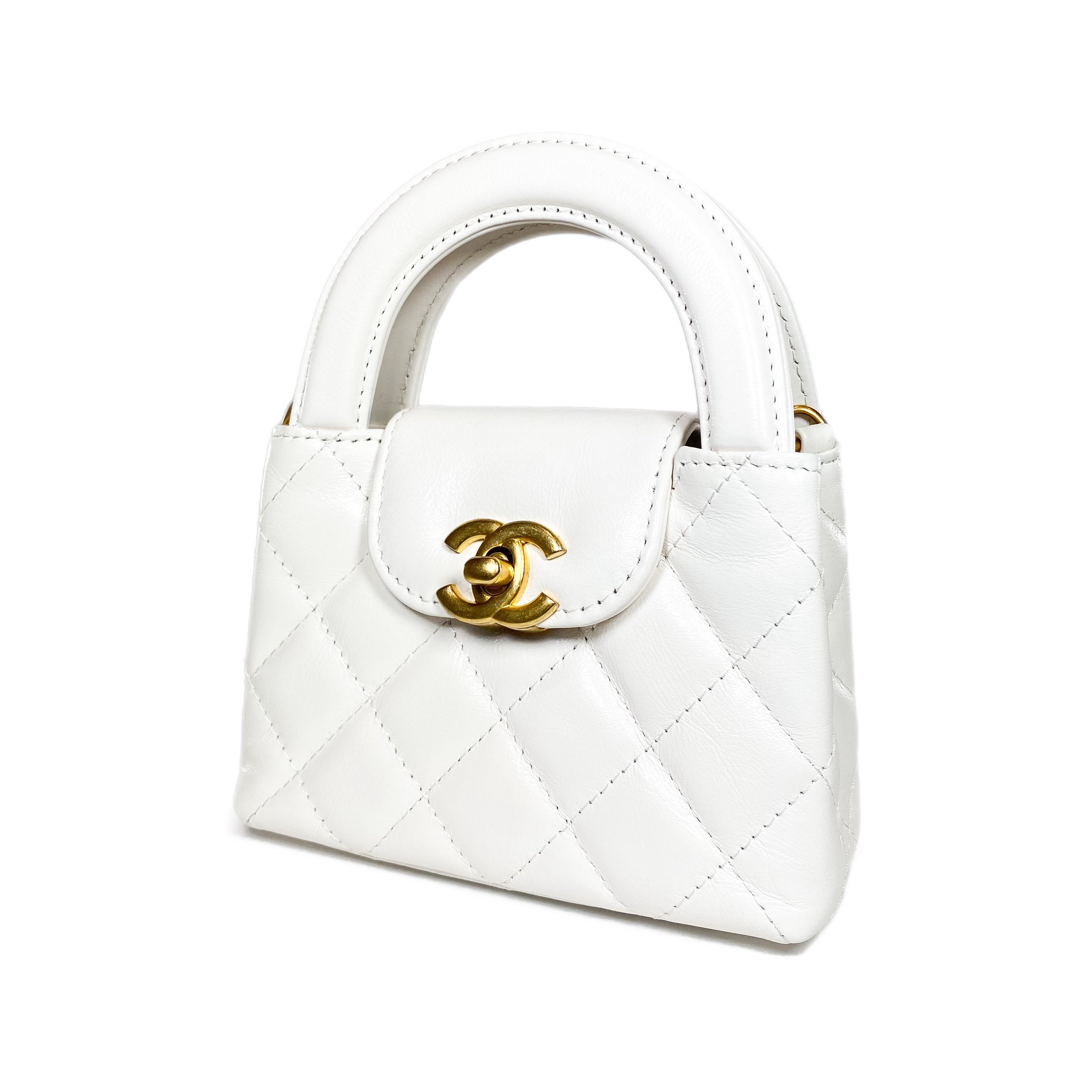 Chanel White Mini Nano Kelly Top Handle