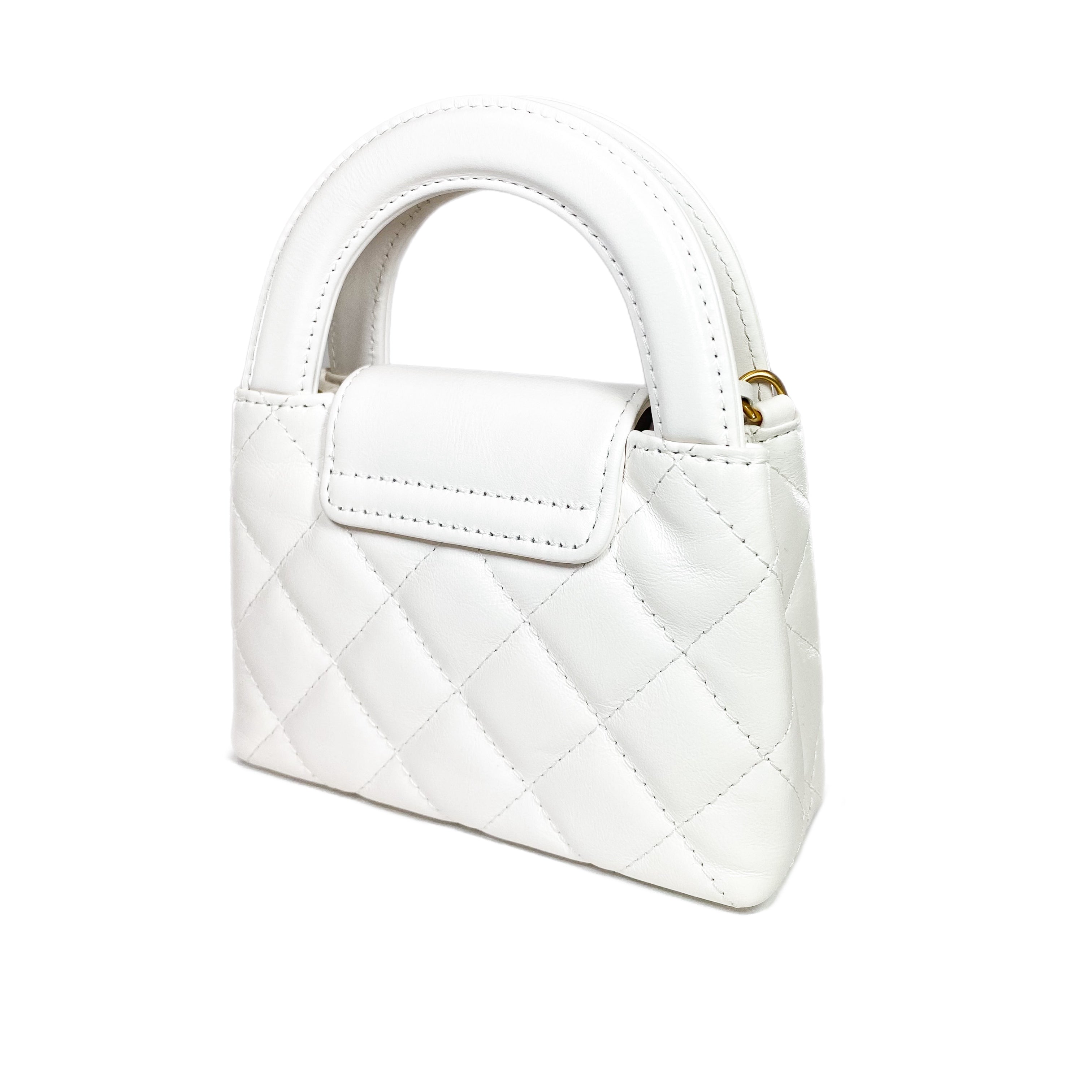 Chanel White Mini Nano Kelly Top Handle