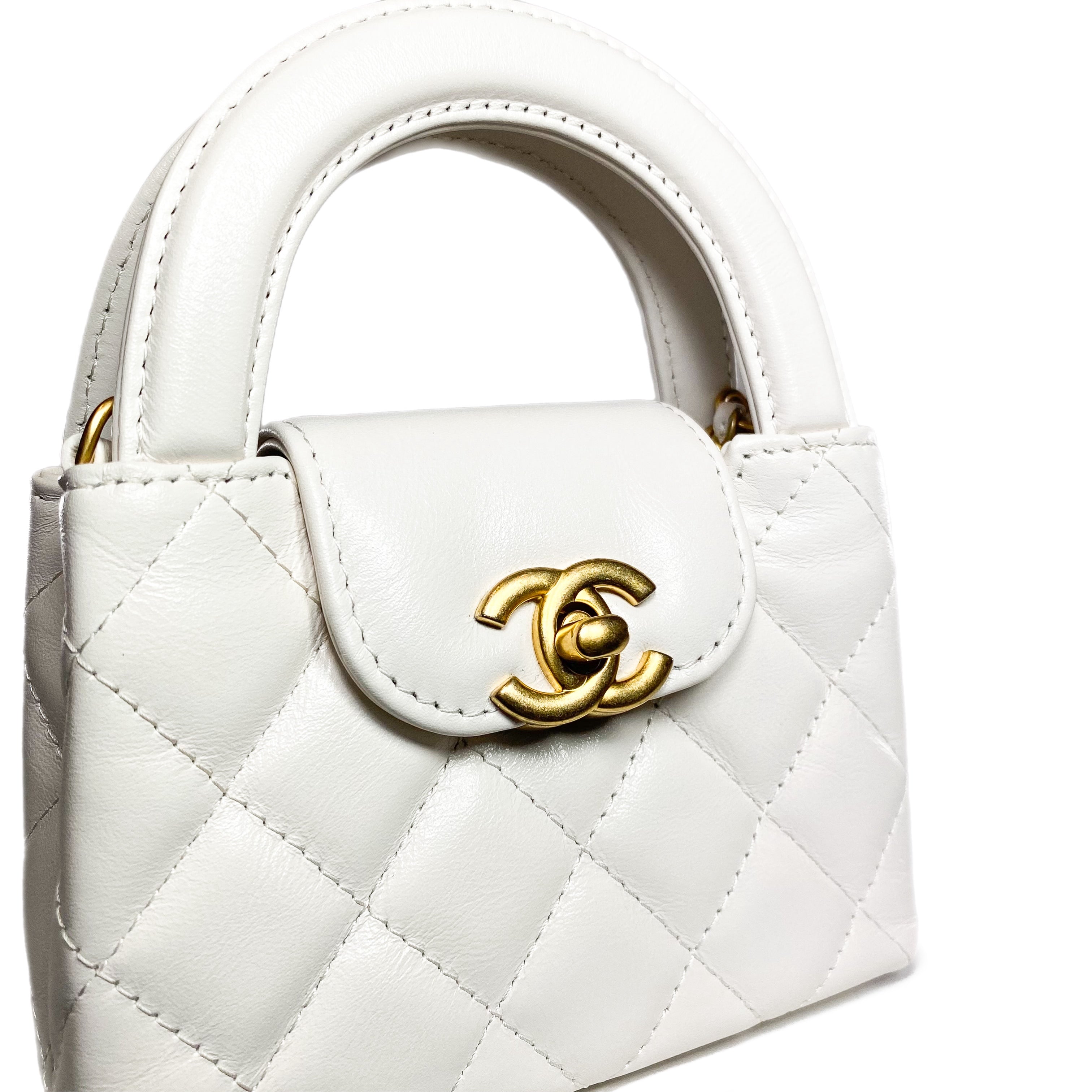 Chanel White Mini Nano Kelly Top Handle