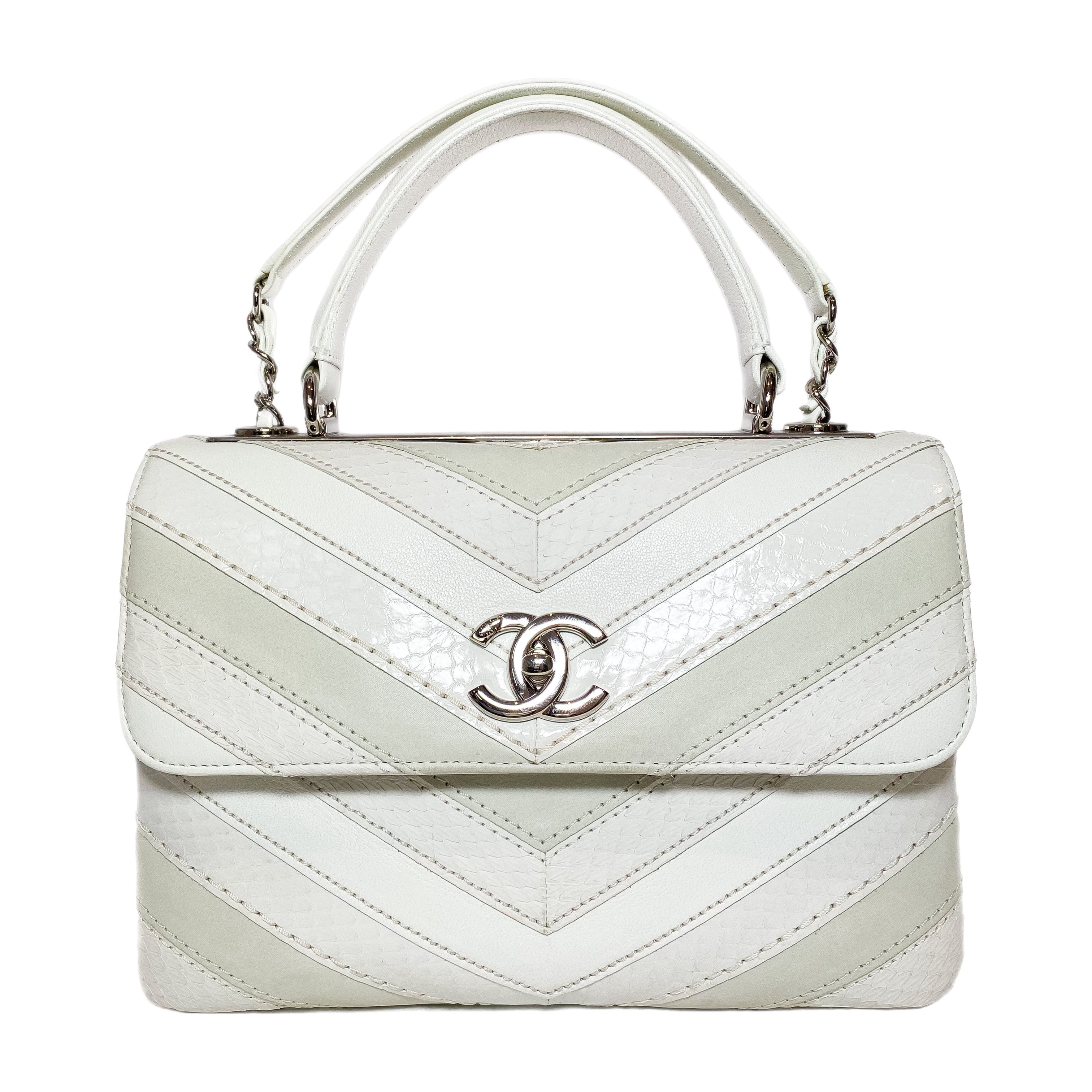 Chanel White Watersnake Chevron Quilted CC Trendy