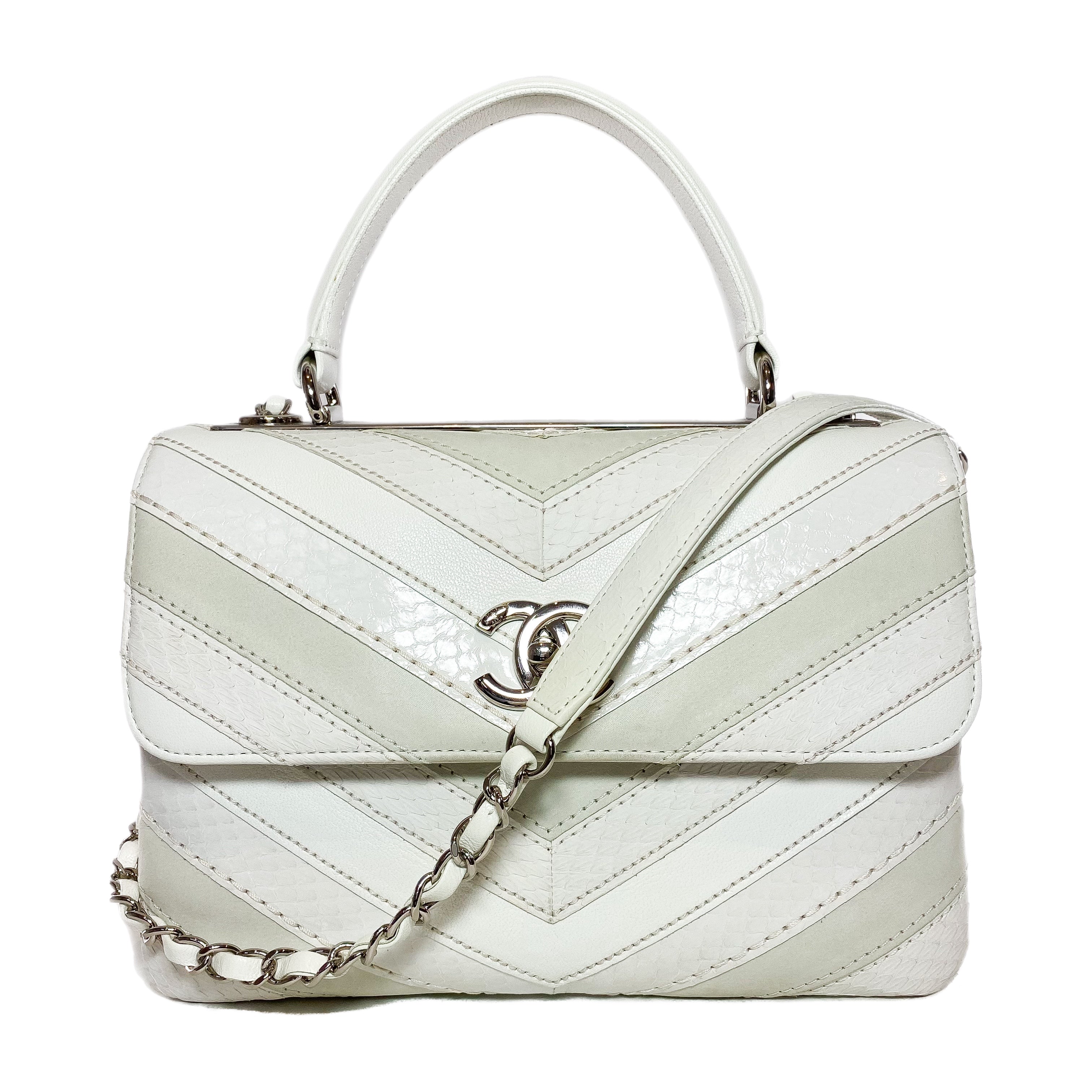 Chanel White Watersnake Chevron Quilted CC Trendy