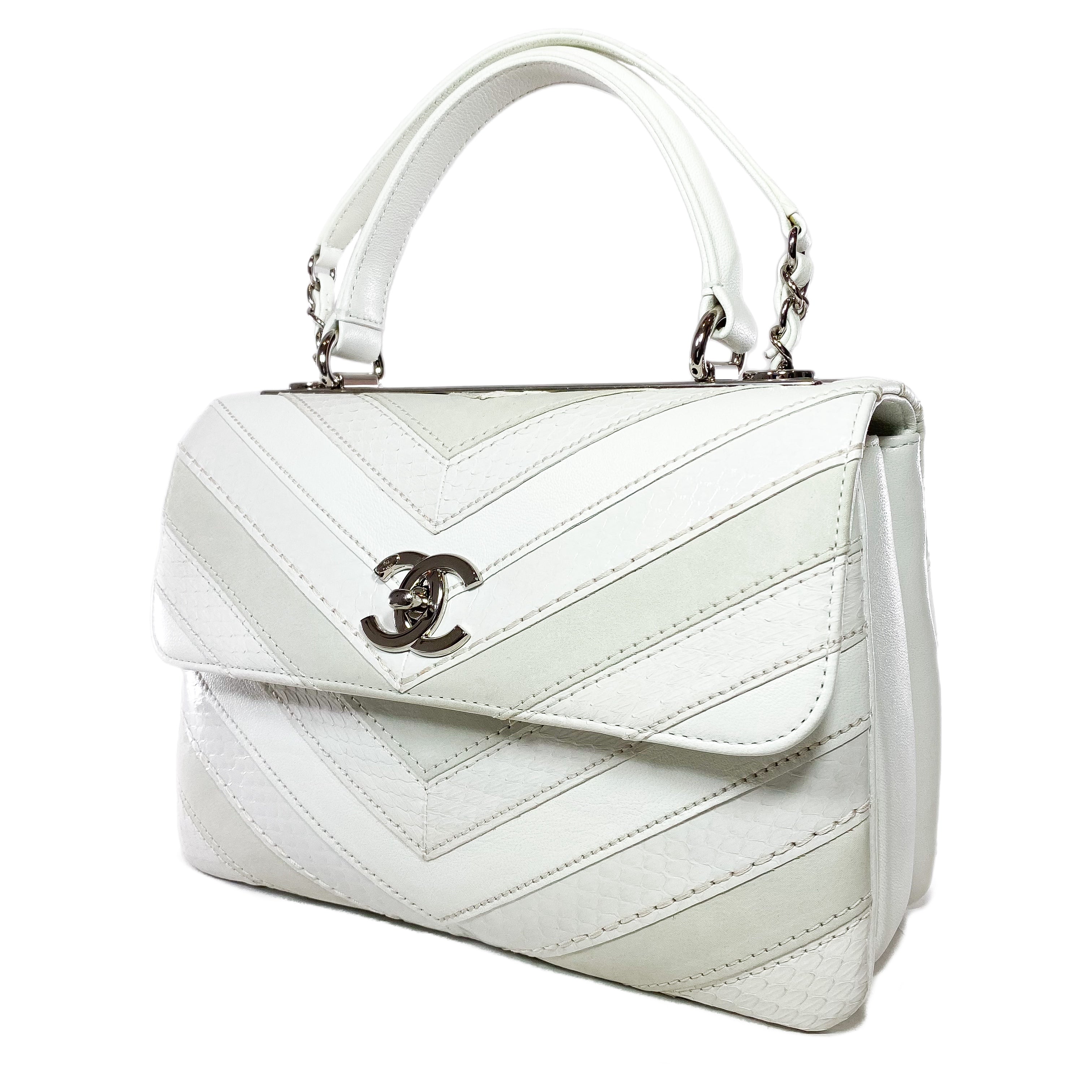 Chanel White Watersnake Chevron Quilted CC Trendy