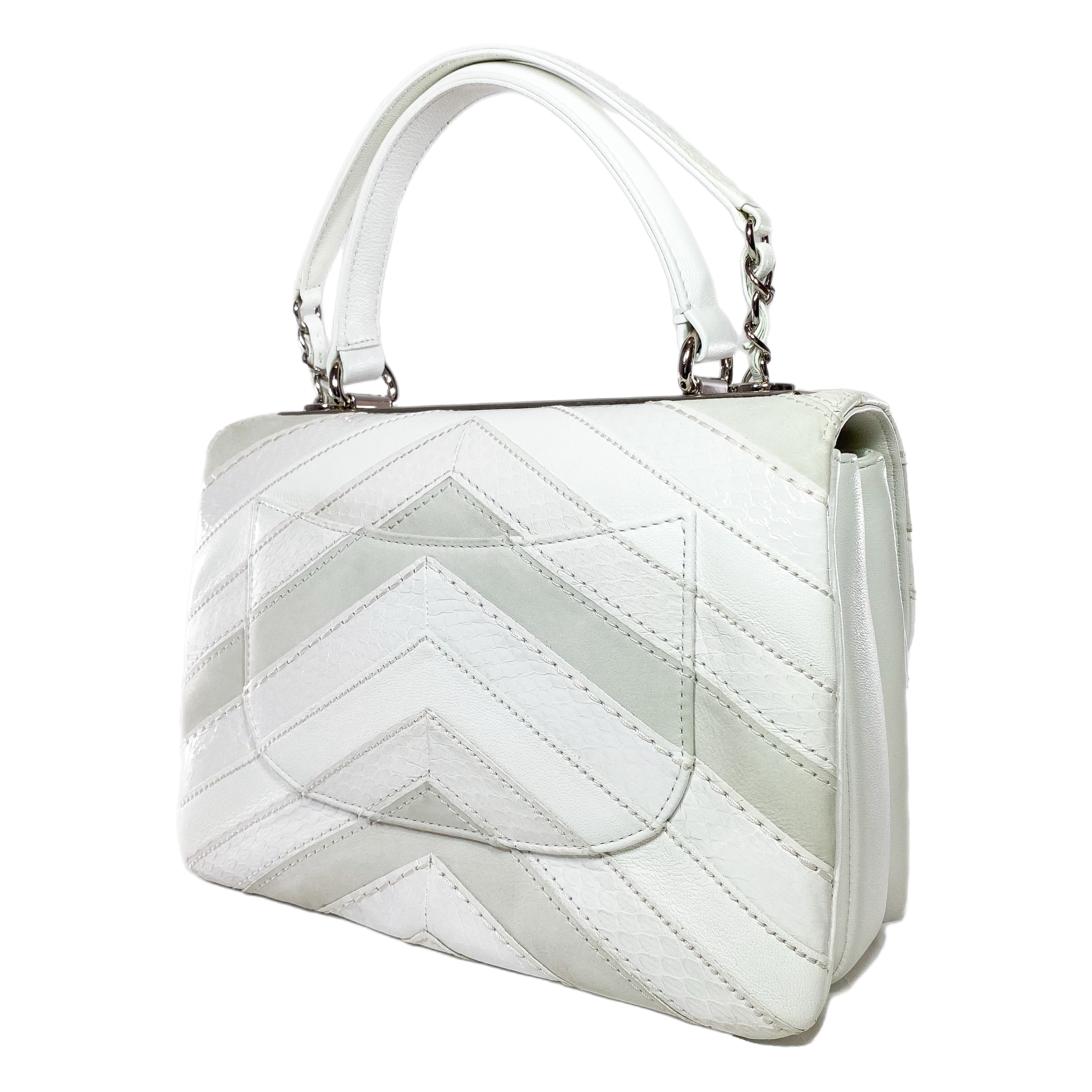 Chanel White Watersnake Chevron Quilted CC Trendy