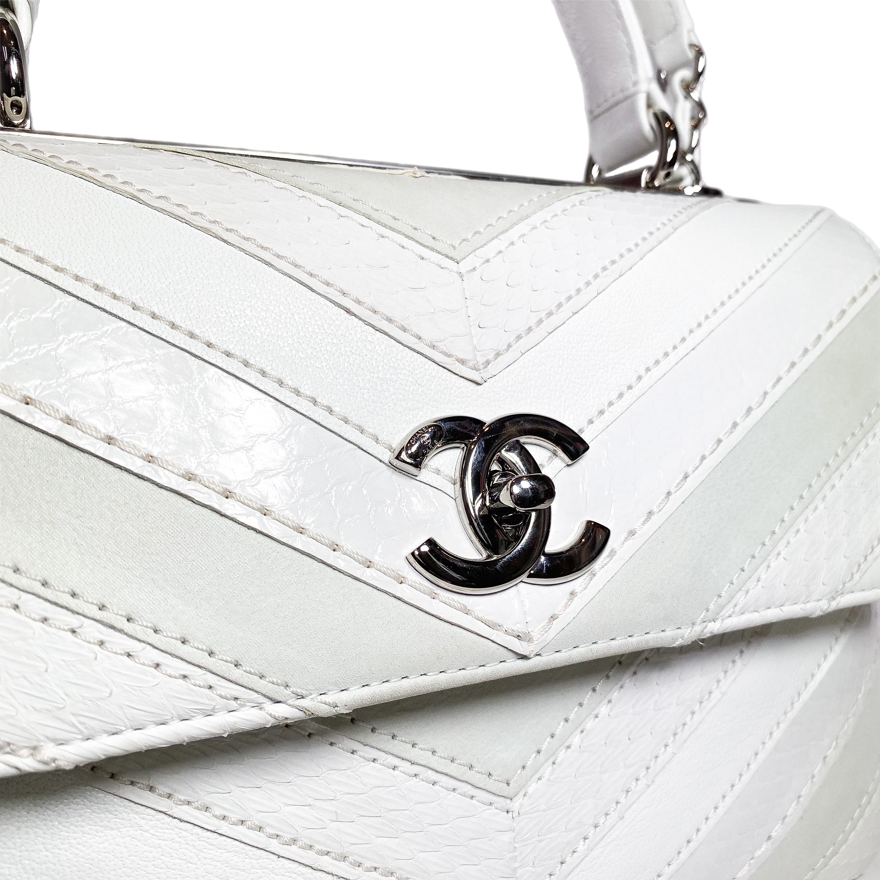 Chanel White Watersnake Chevron Quilted CC Trendy