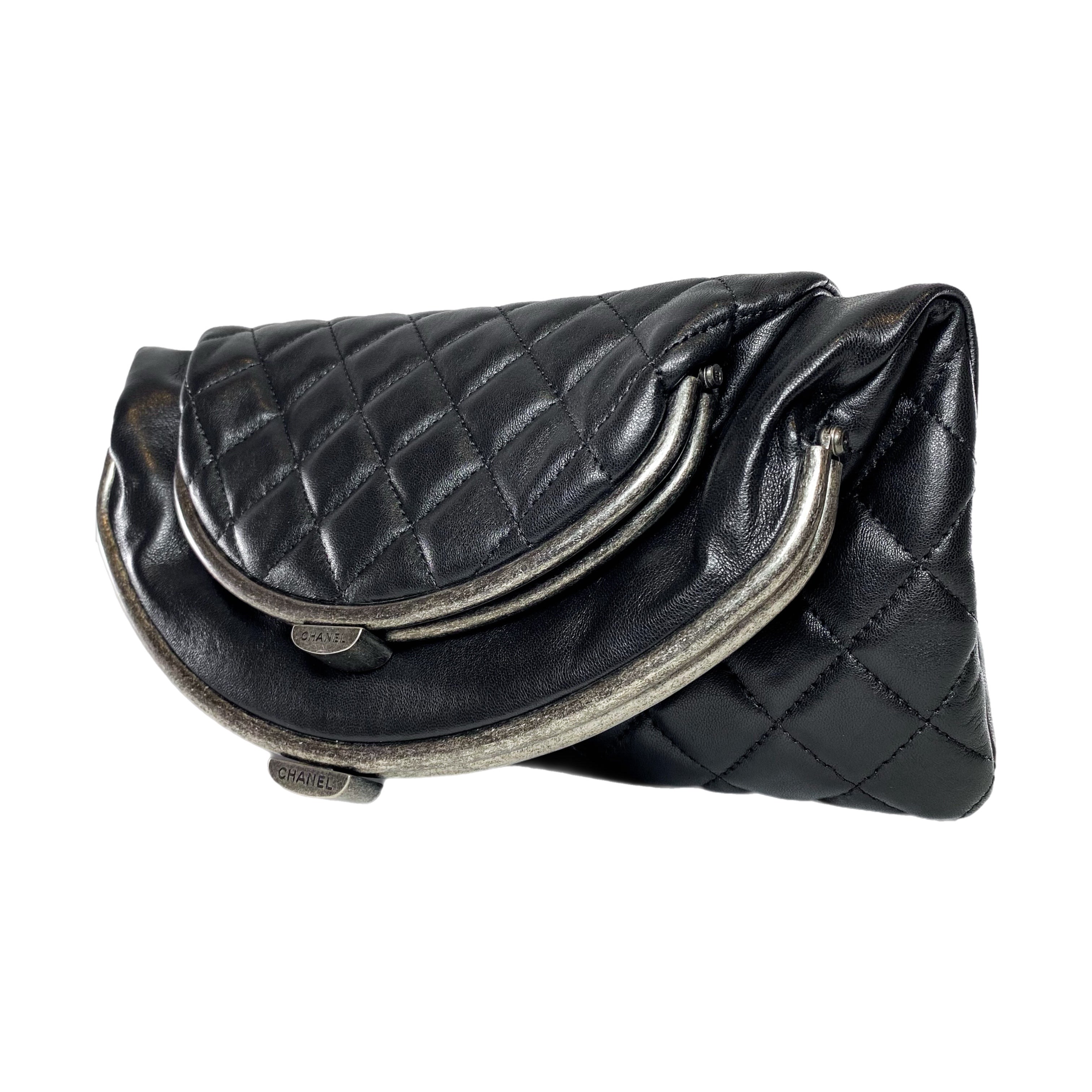 Chanel Black Tabatiere Foldover Clutch