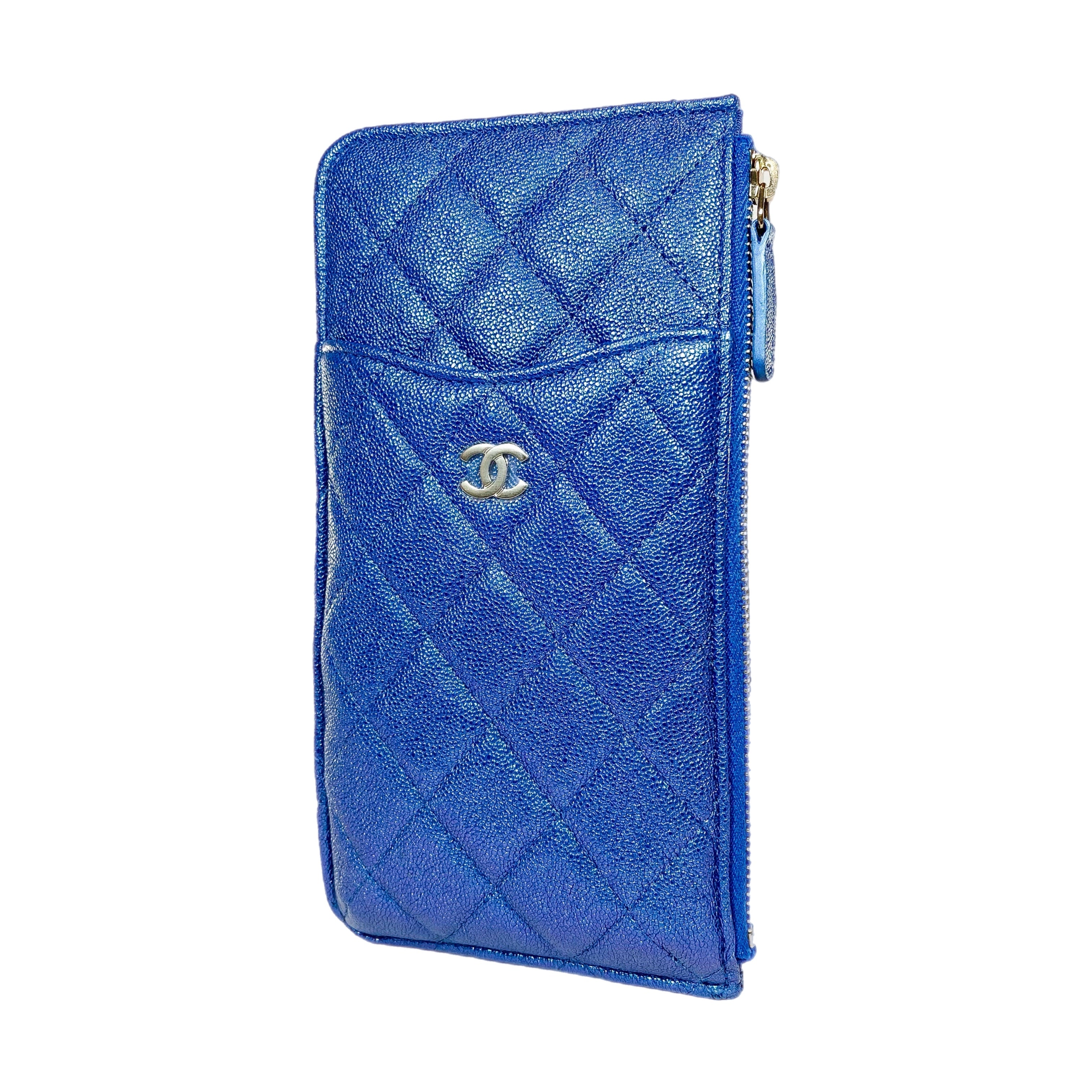 Chanel Iridescent Blue Classic Phone Case Pouch Wallet