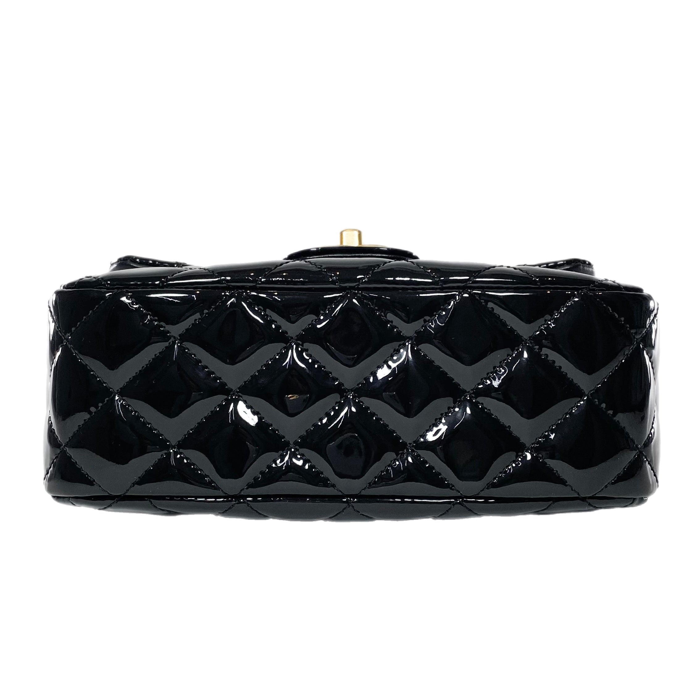 Chanel Black Patent Enamel Quilted Mini Coco Hearts Square Flap