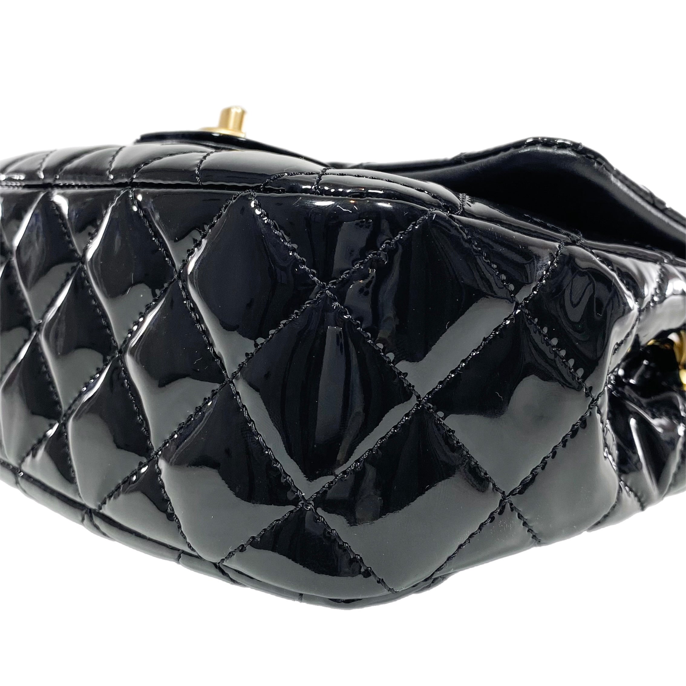 Chanel Black Patent Enamel Quilted Mini Coco Hearts Square Flap