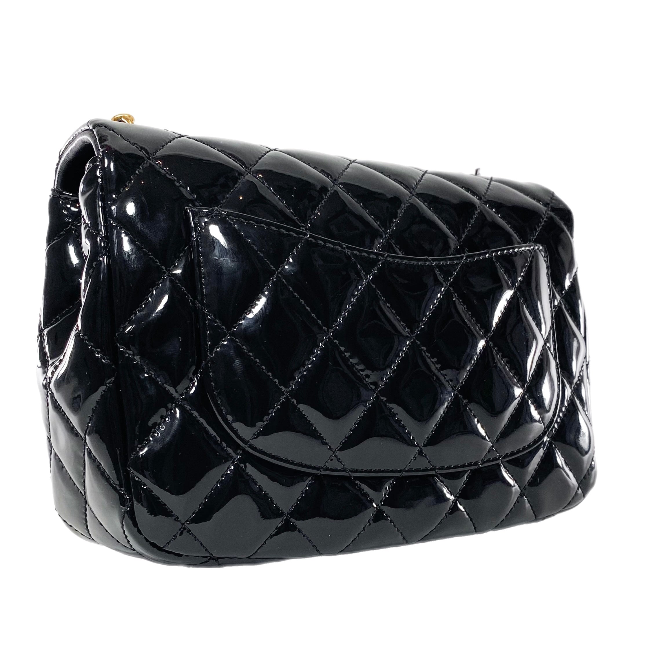 Chanel Black Patent Enamel Quilted Mini Coco Hearts Square Flap