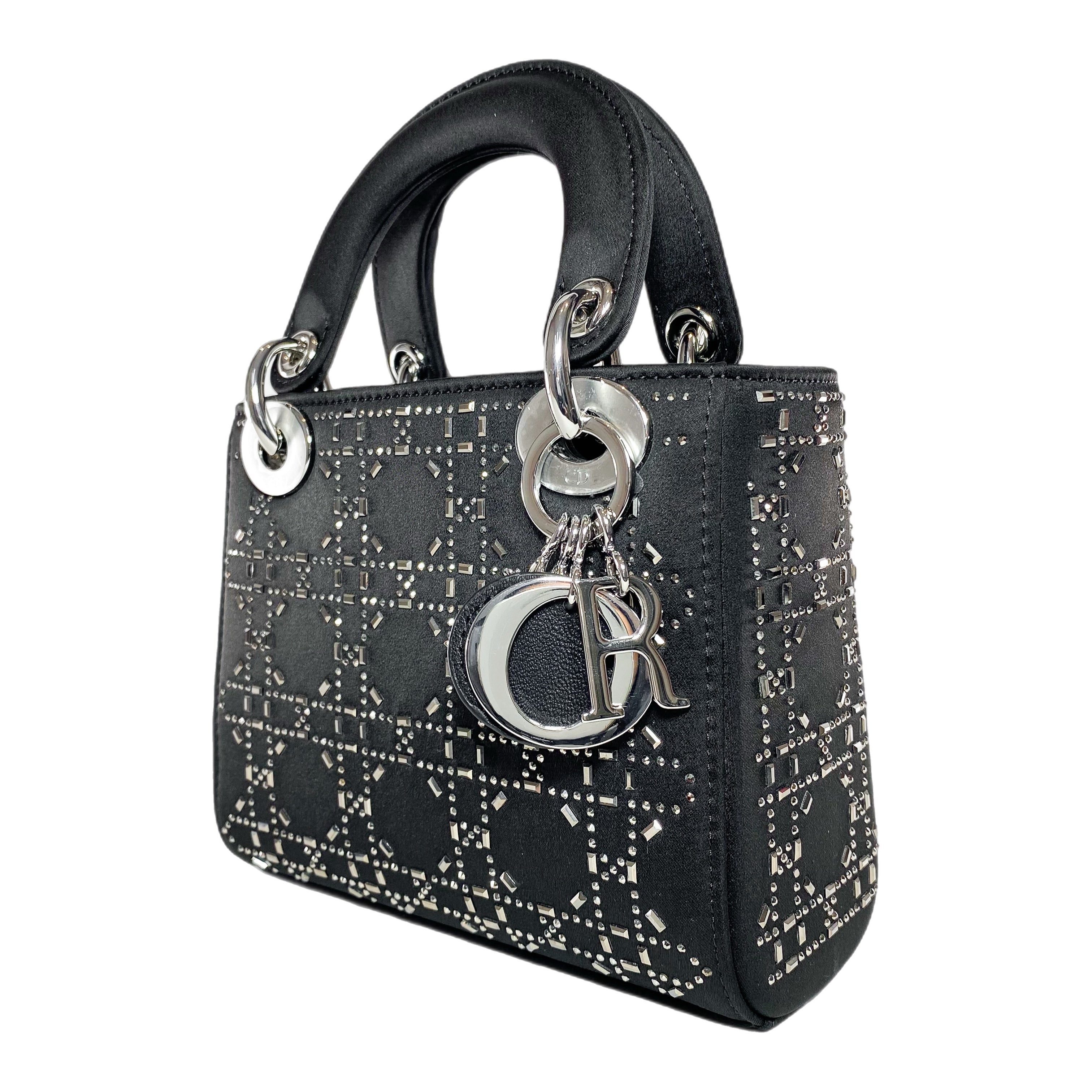 Dior Black Strass Cannage Mini Lady Dior