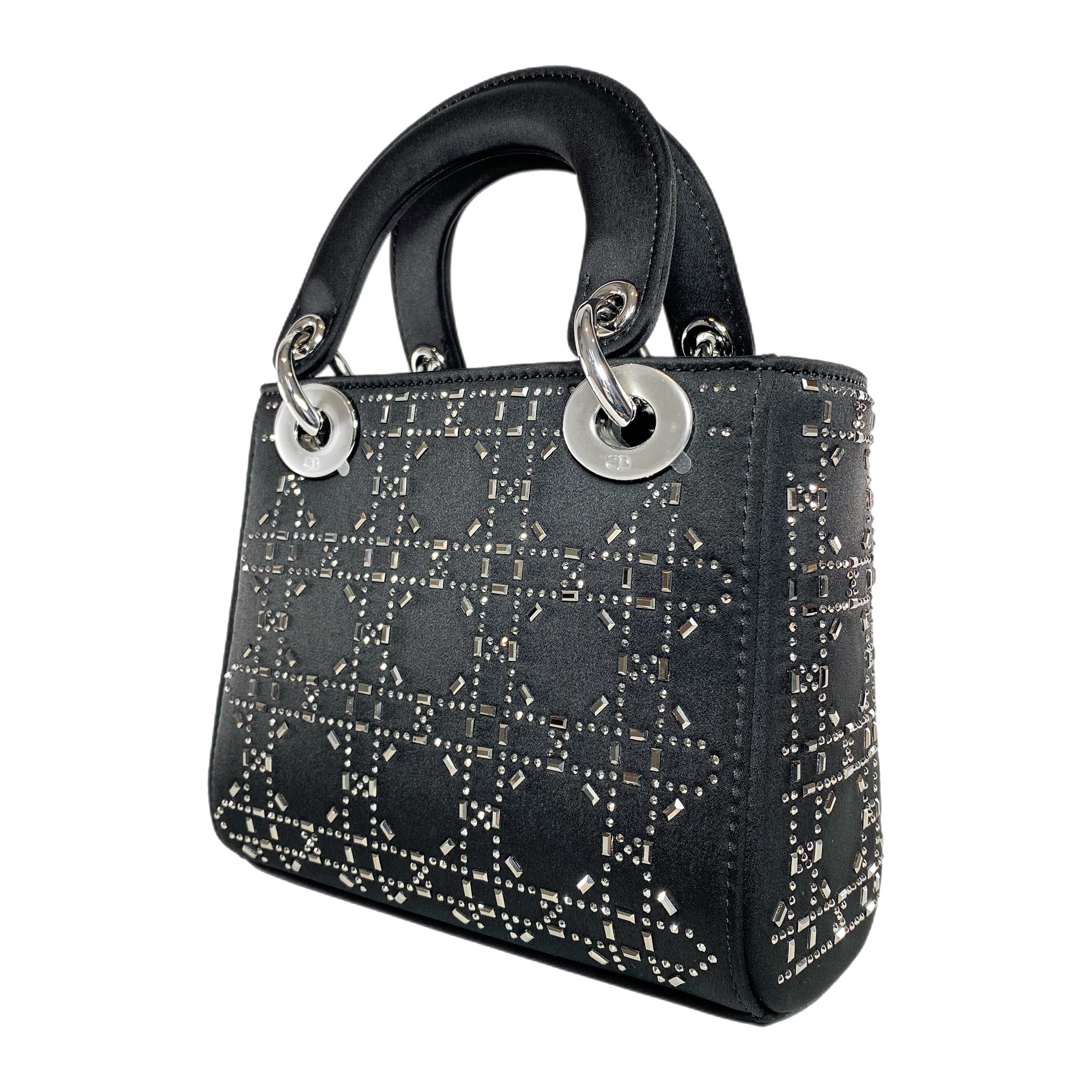 Dior Black Strass Cannage Mini Lady Dior