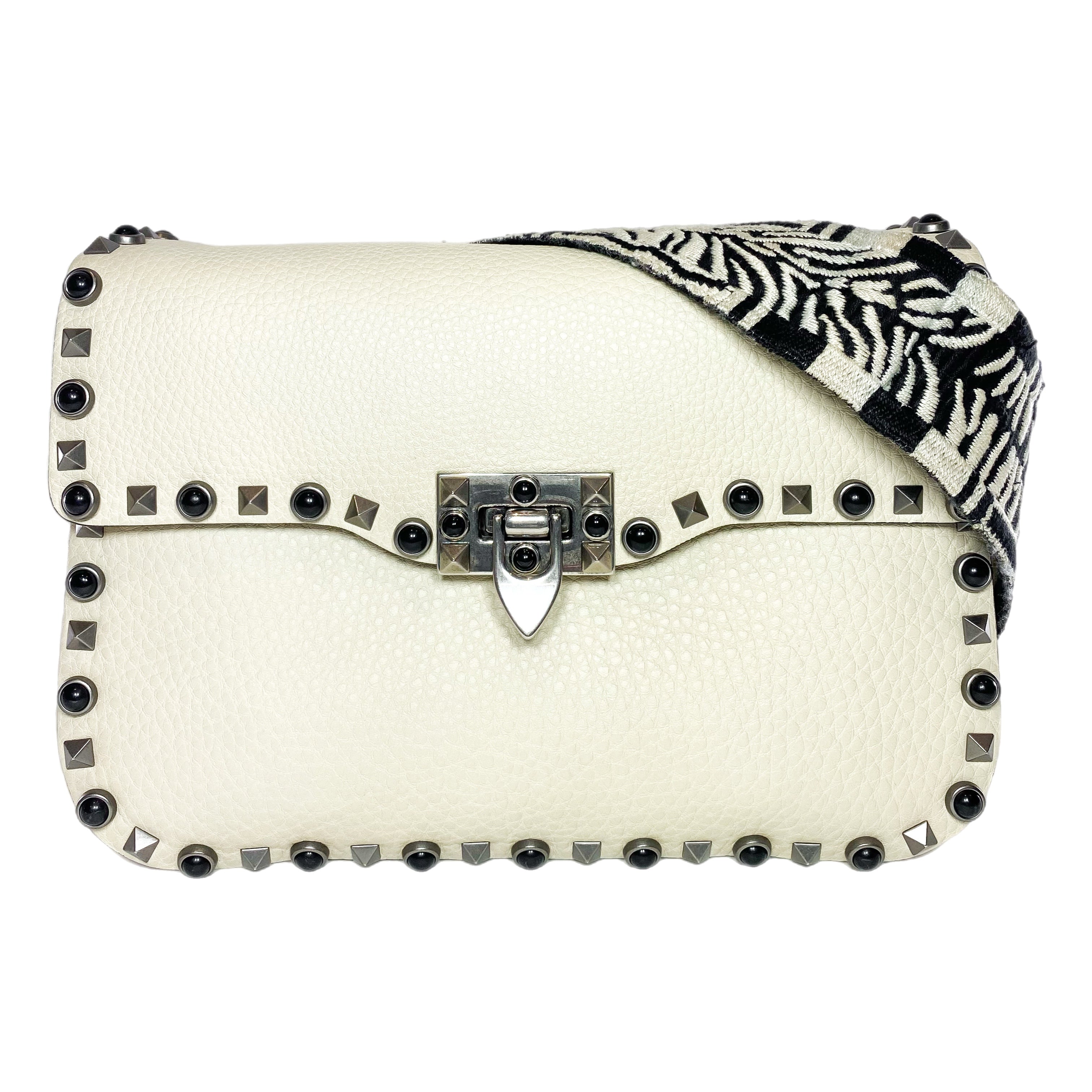 Valentino Ivory Rockstud Flap Bag