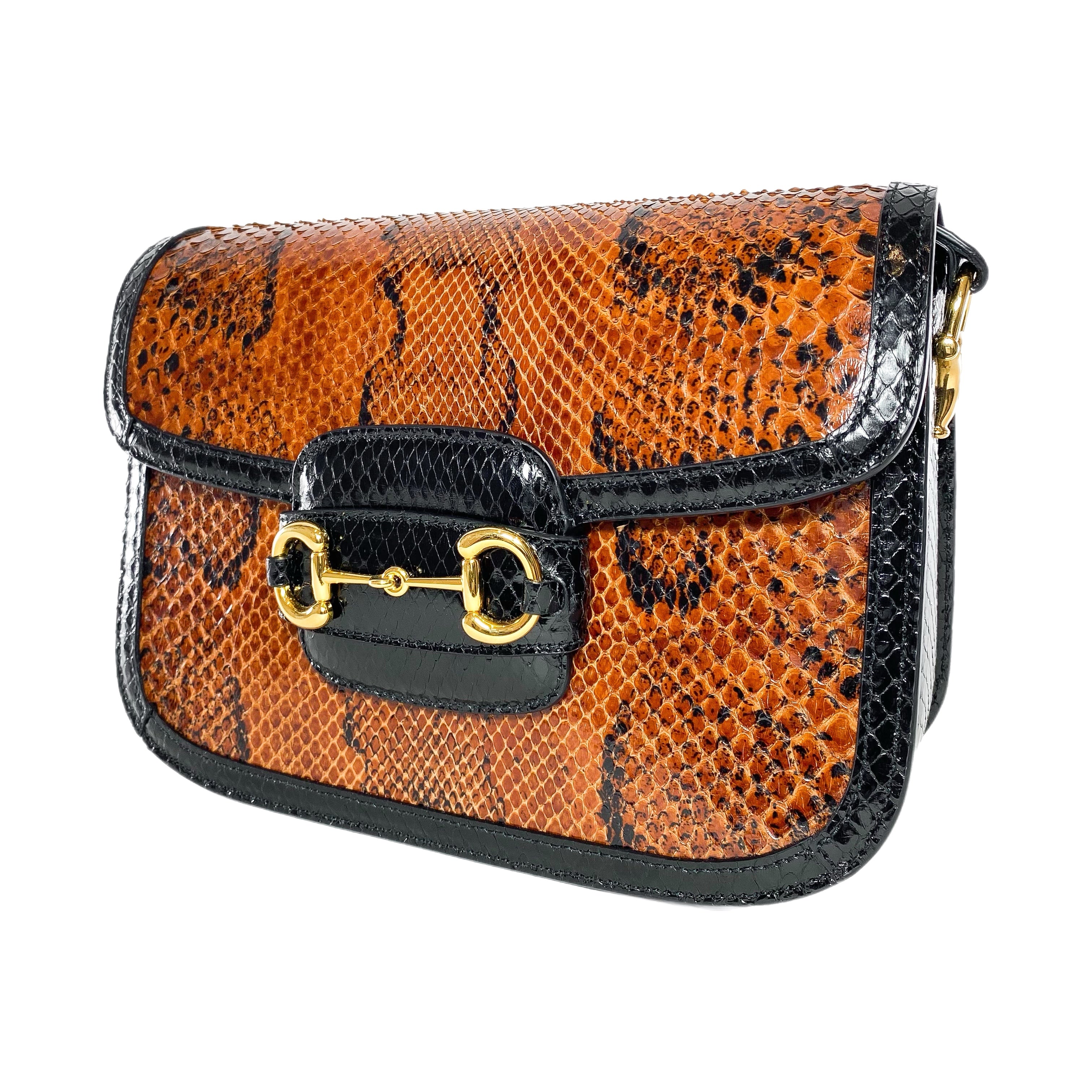 Gucci Black Brown Python Horsebit 1955 Shoulder Bag