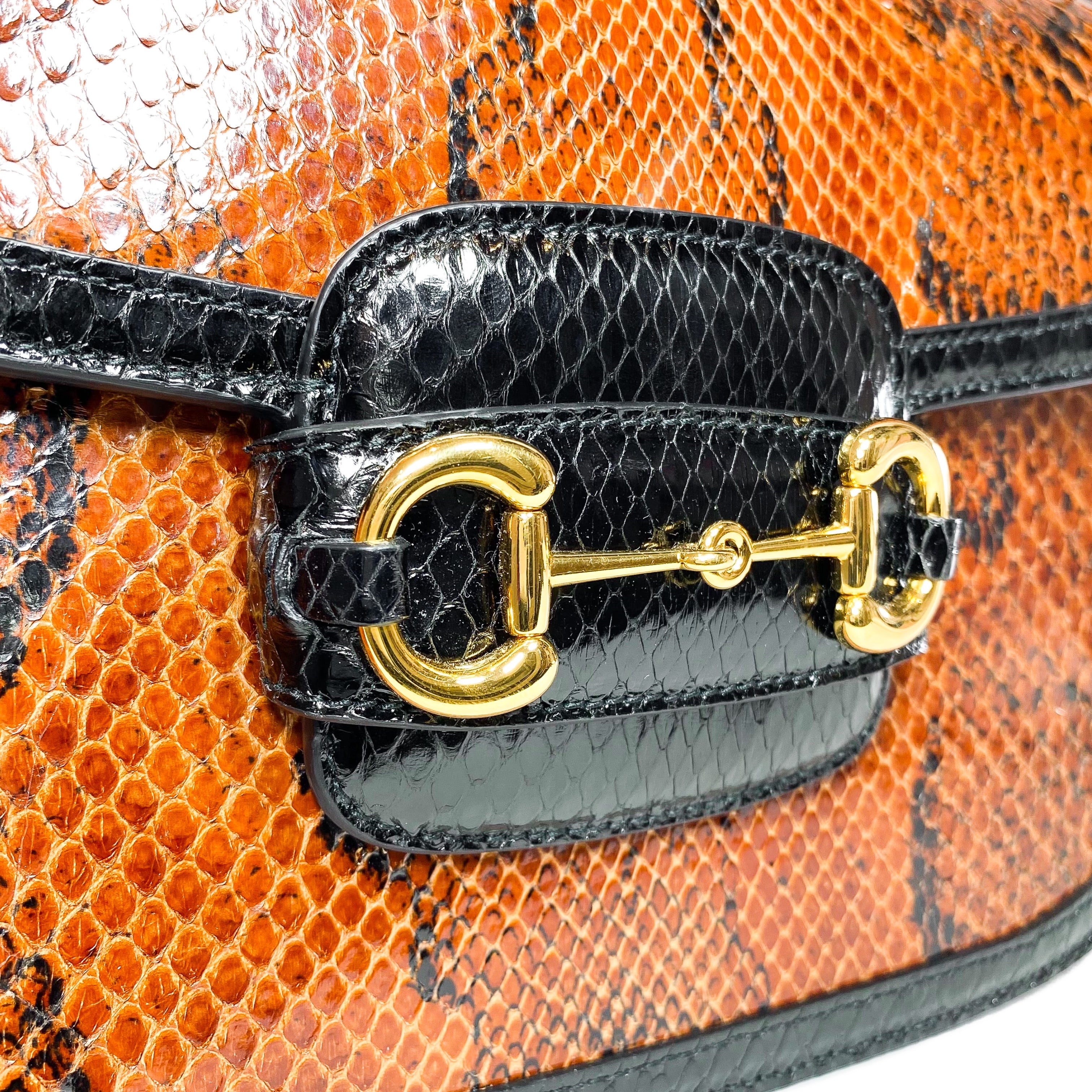 Gucci Black Brown Python Horsebit 1955 Shoulder Bag