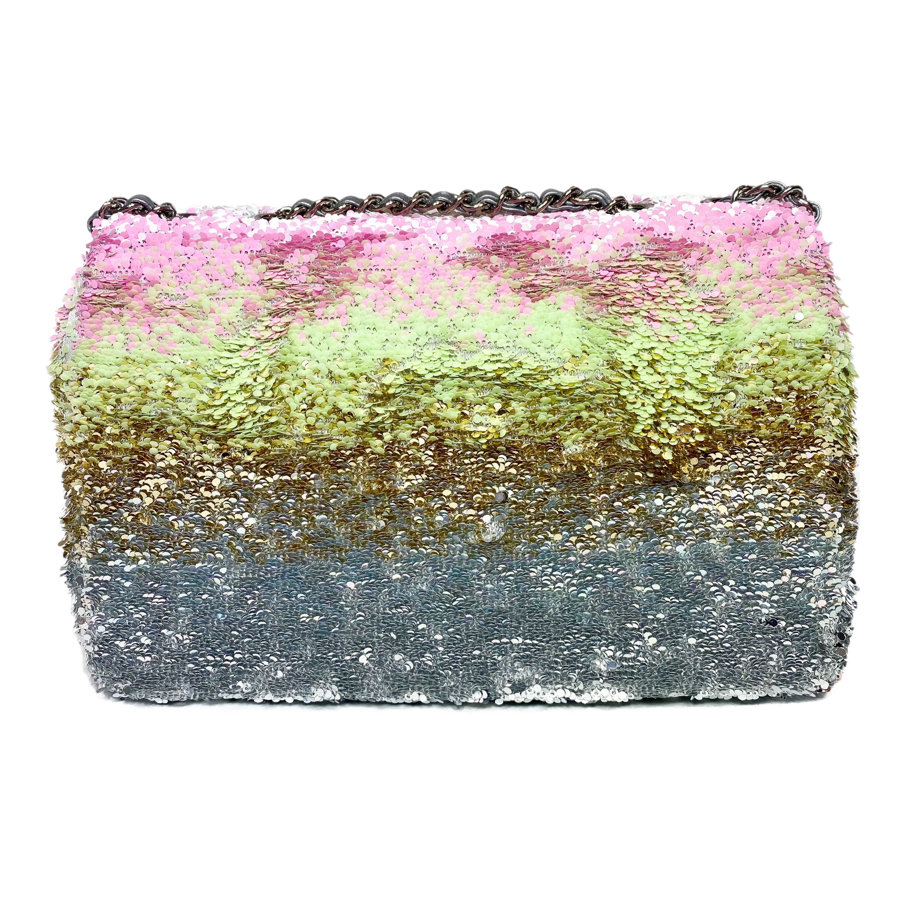 Chanel Pink Green Silver Sequins Mini Flap Bag