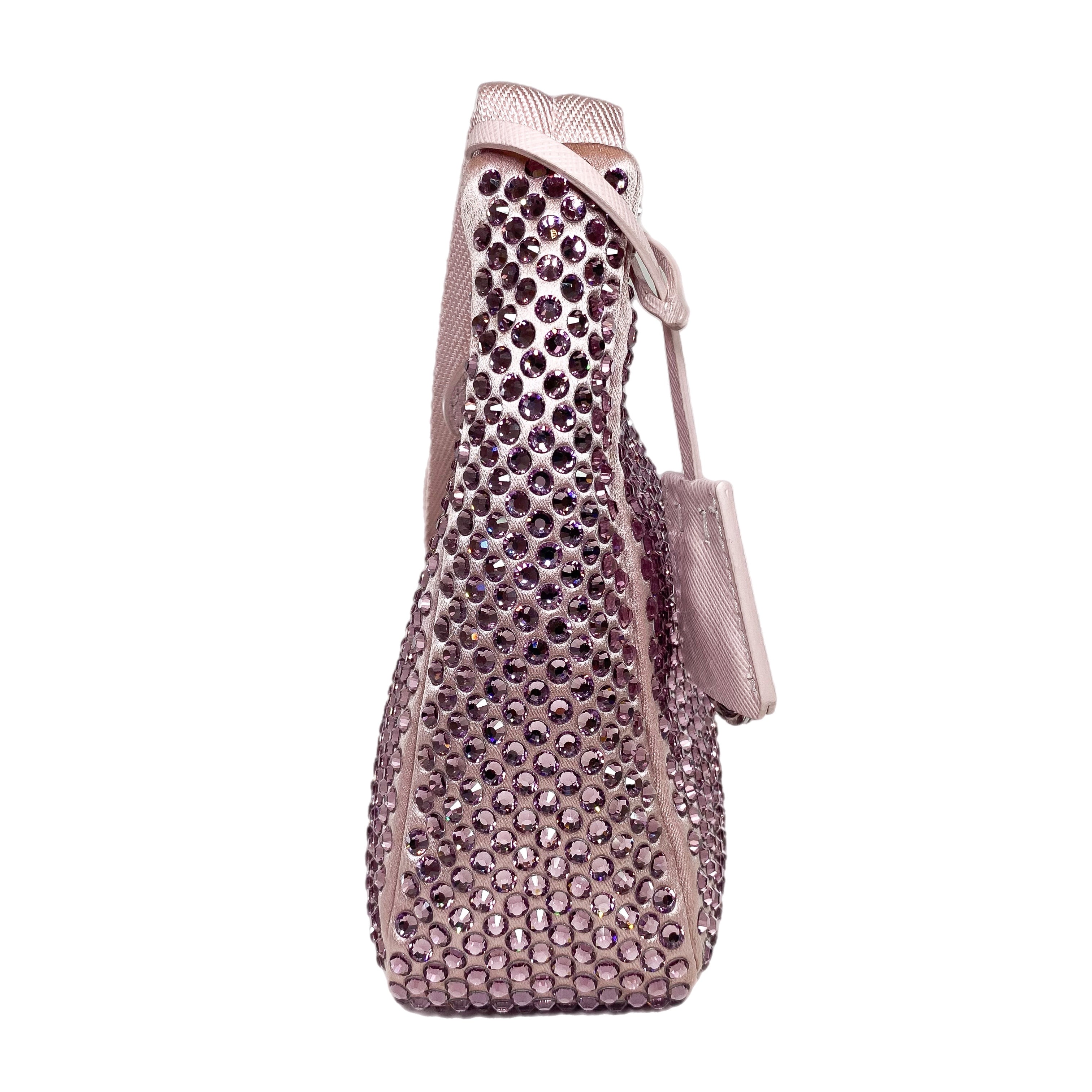 Prada Alabaster Pink Satin Re-Edition Hobo Bag with Crystals