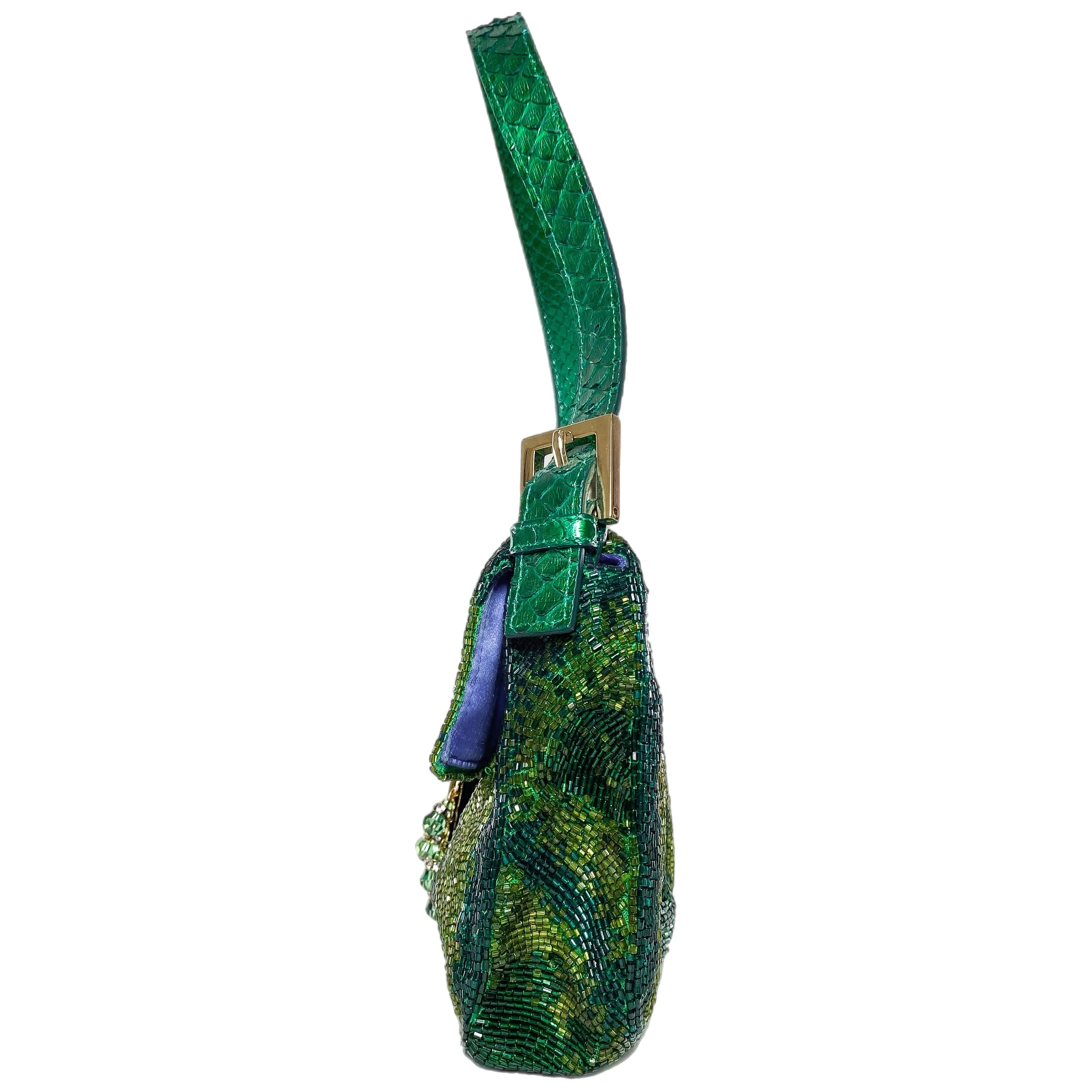 Fendi Green Beaded Python Baguette