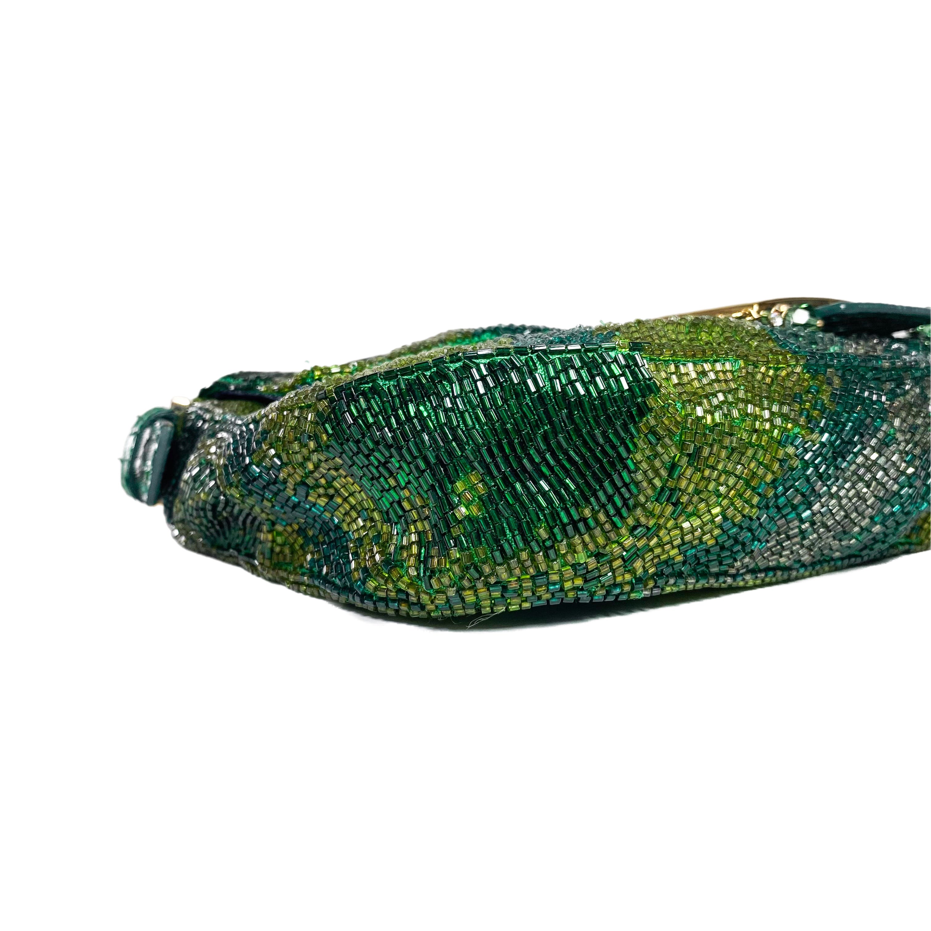 Fendi Green Beaded Python Baguette