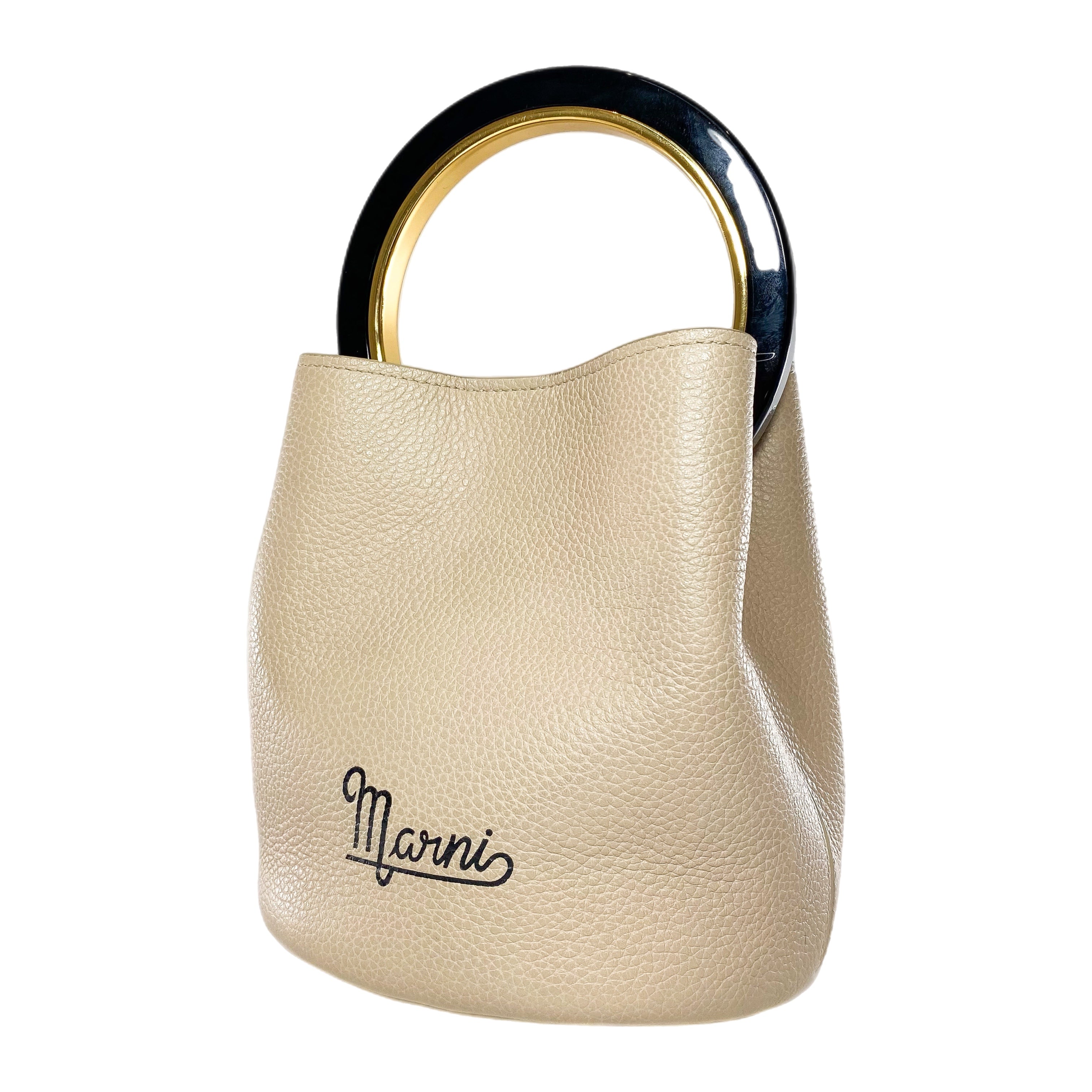 Marni Beige Pannier Logo Print Bucket Bag