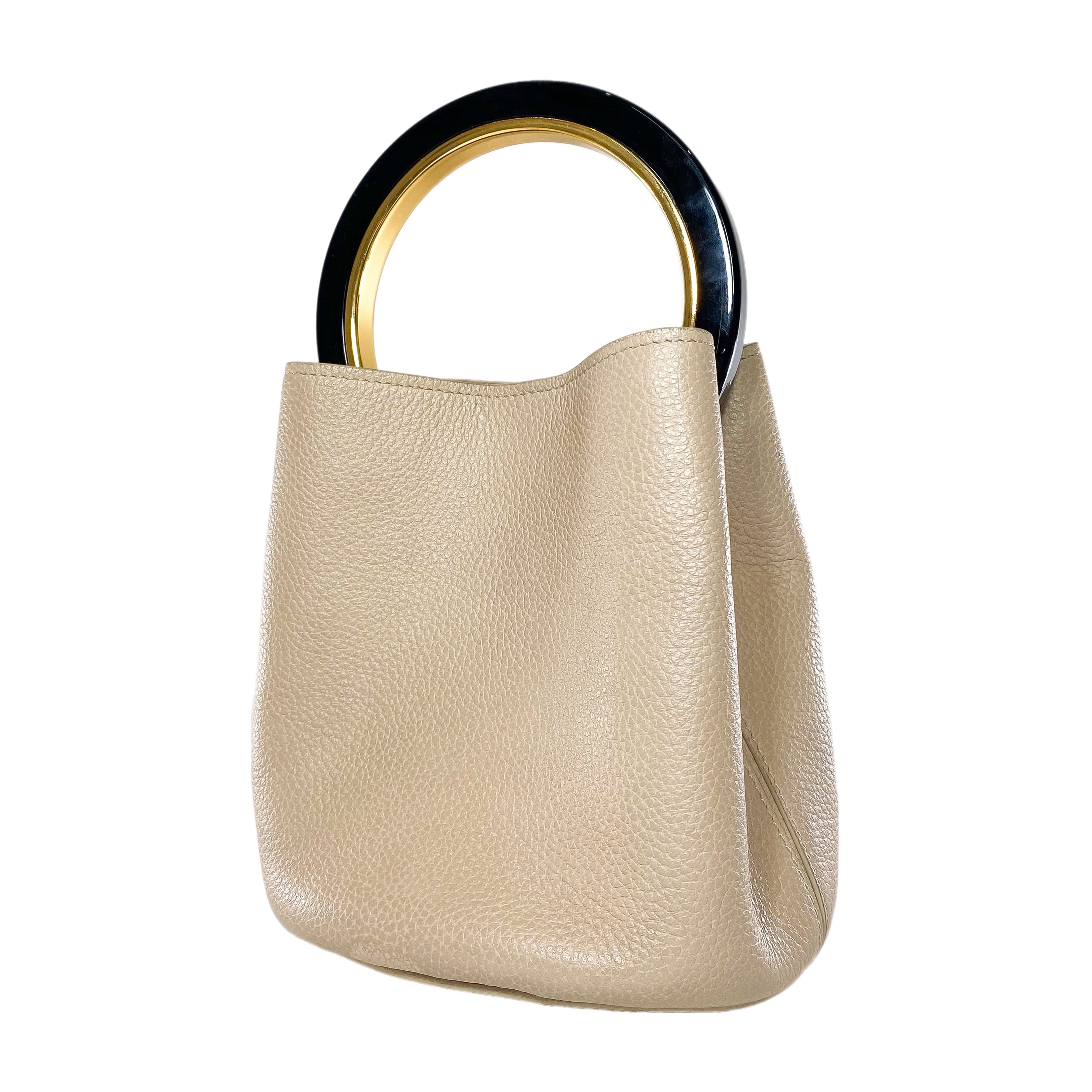 Marni Beige Pannier Logo Print Bucket Bag