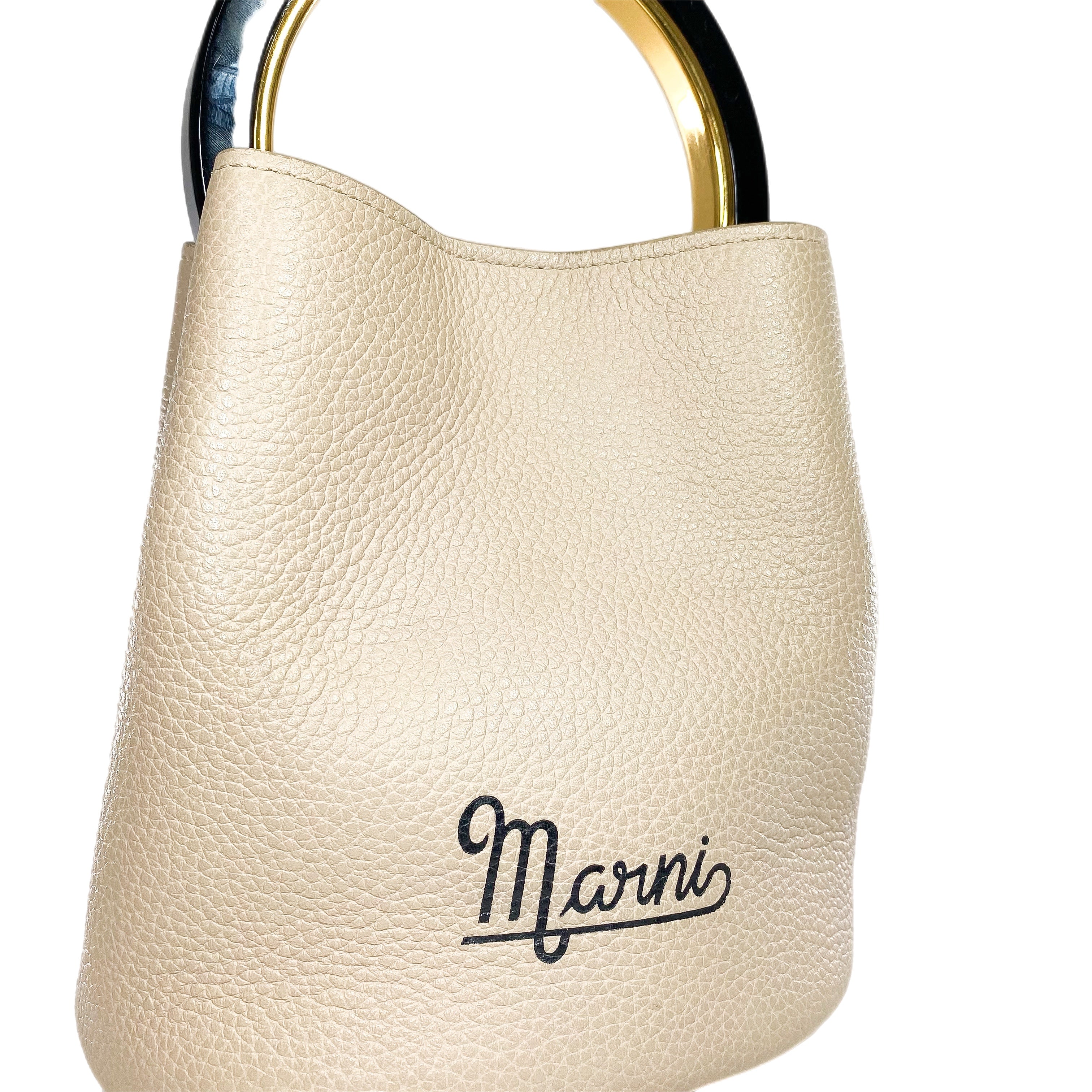 Marni Beige Pannier Logo Print Bucket Bag