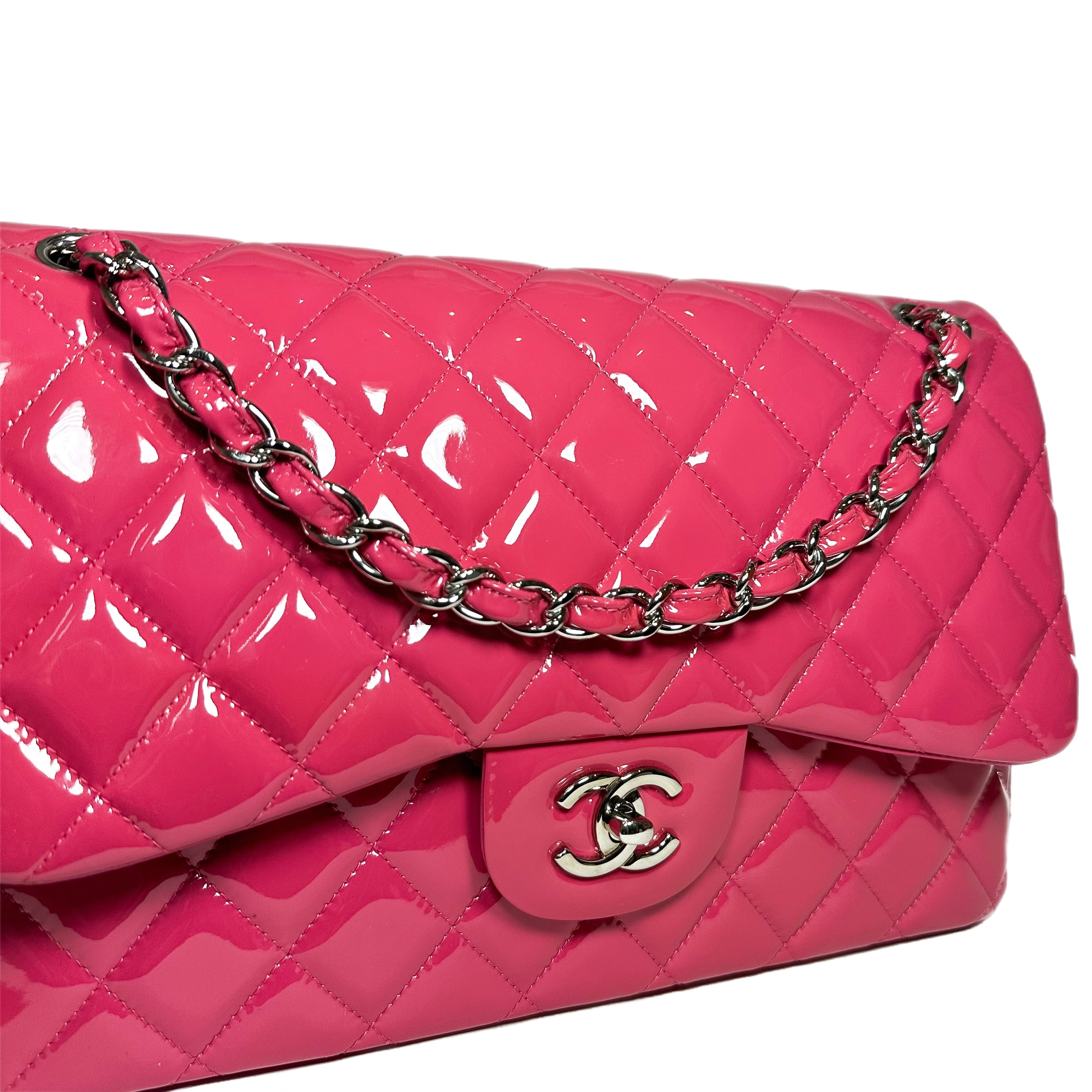 Chanel Pink Jumbo Patent Double Flap Bag