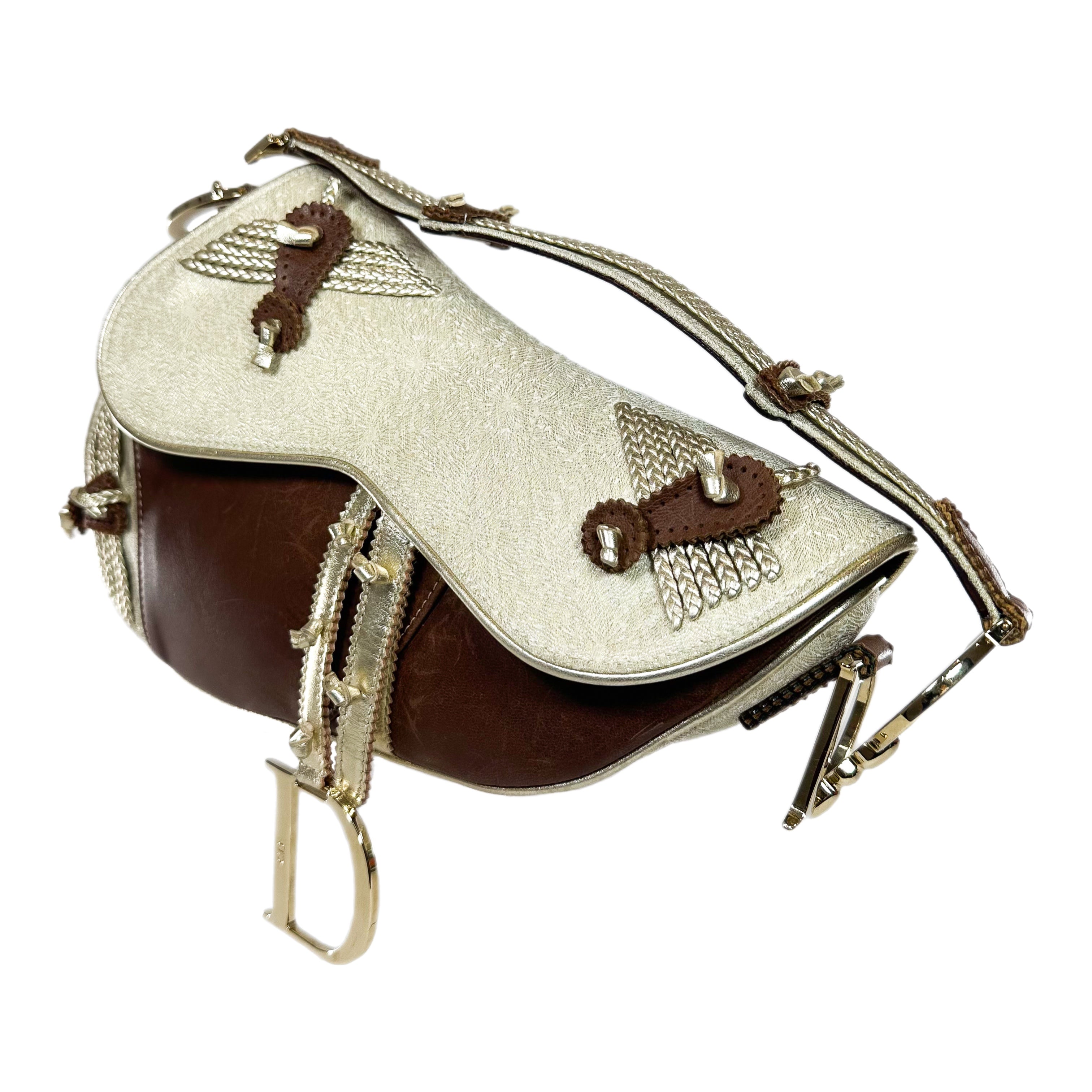 Dior Brown Ivory Saddle Bag