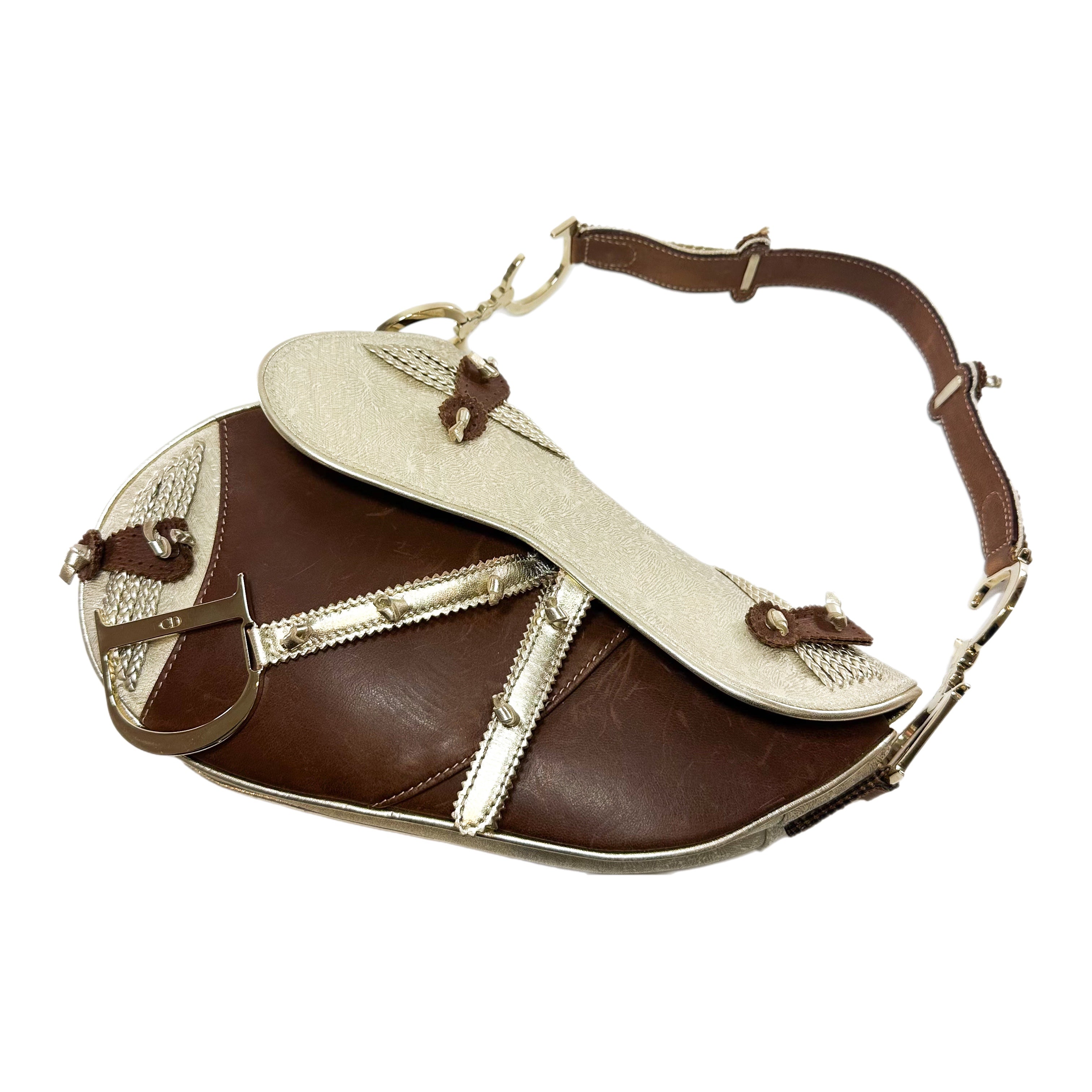 Dior Brown Ivory Saddle Bag