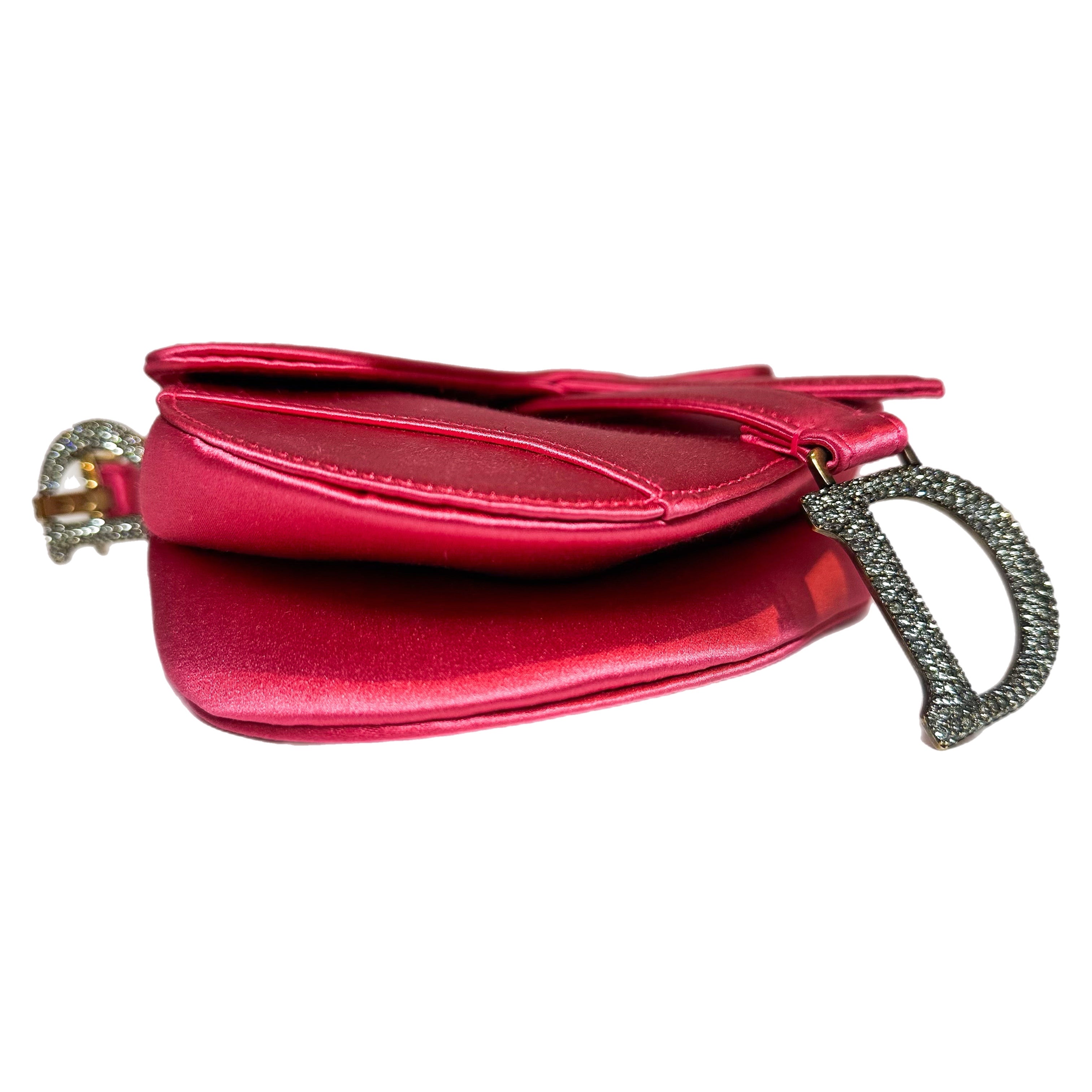 Dior Pink Satin Crystal Mini Saddle Bag