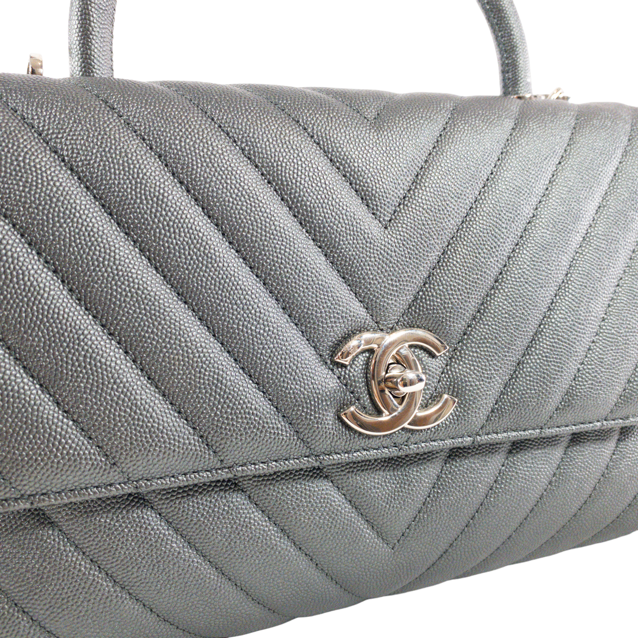 Chanel Metallic Graphite Medium Coco Handle SHW