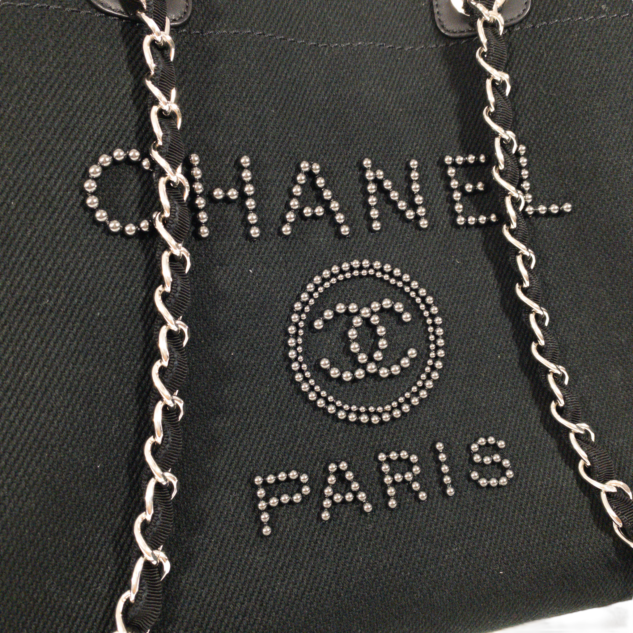 Chanel Deauville Canvas Sequin Tote Bag Dark Gray