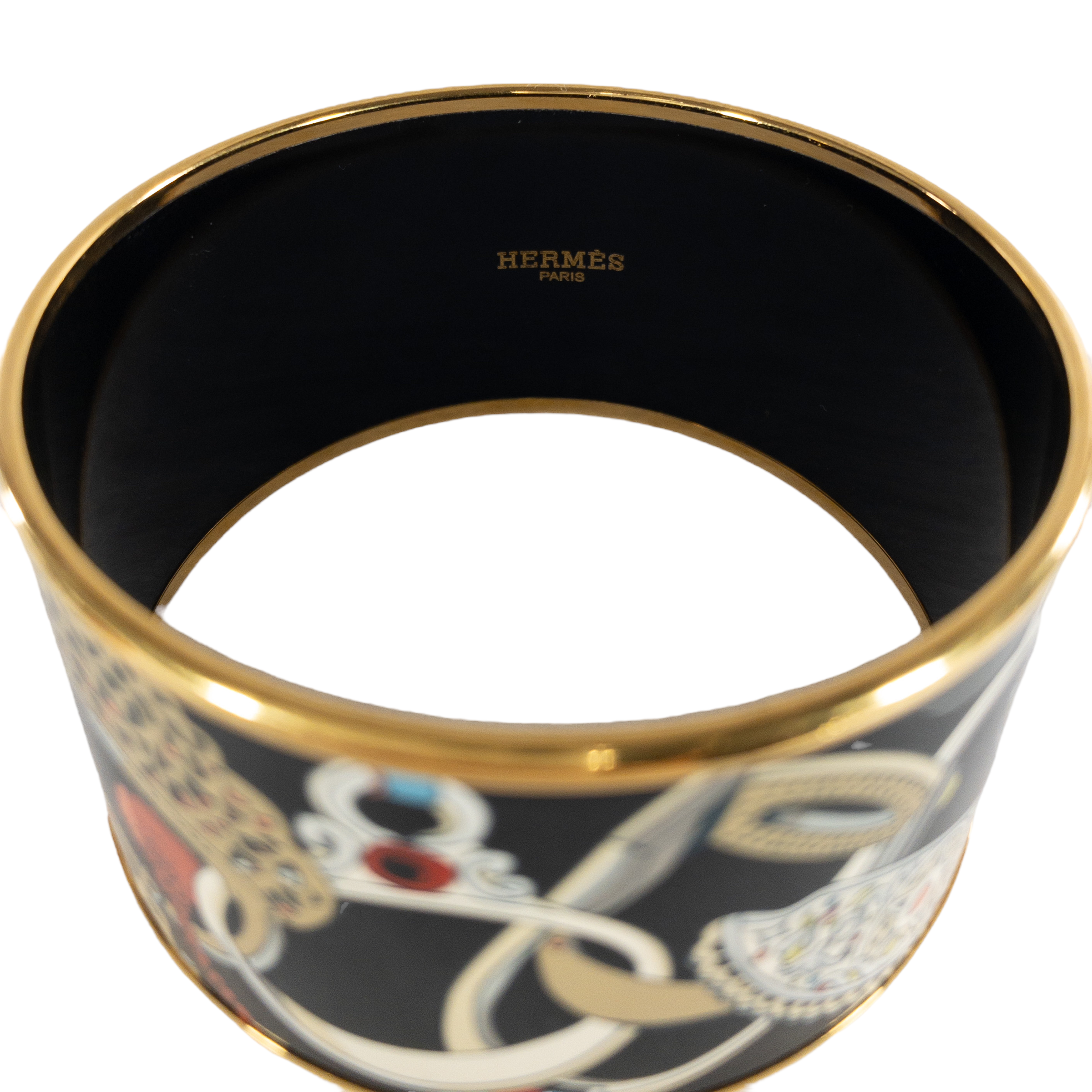 Hermes Extra-Wide Black Printed Enamel Bangle