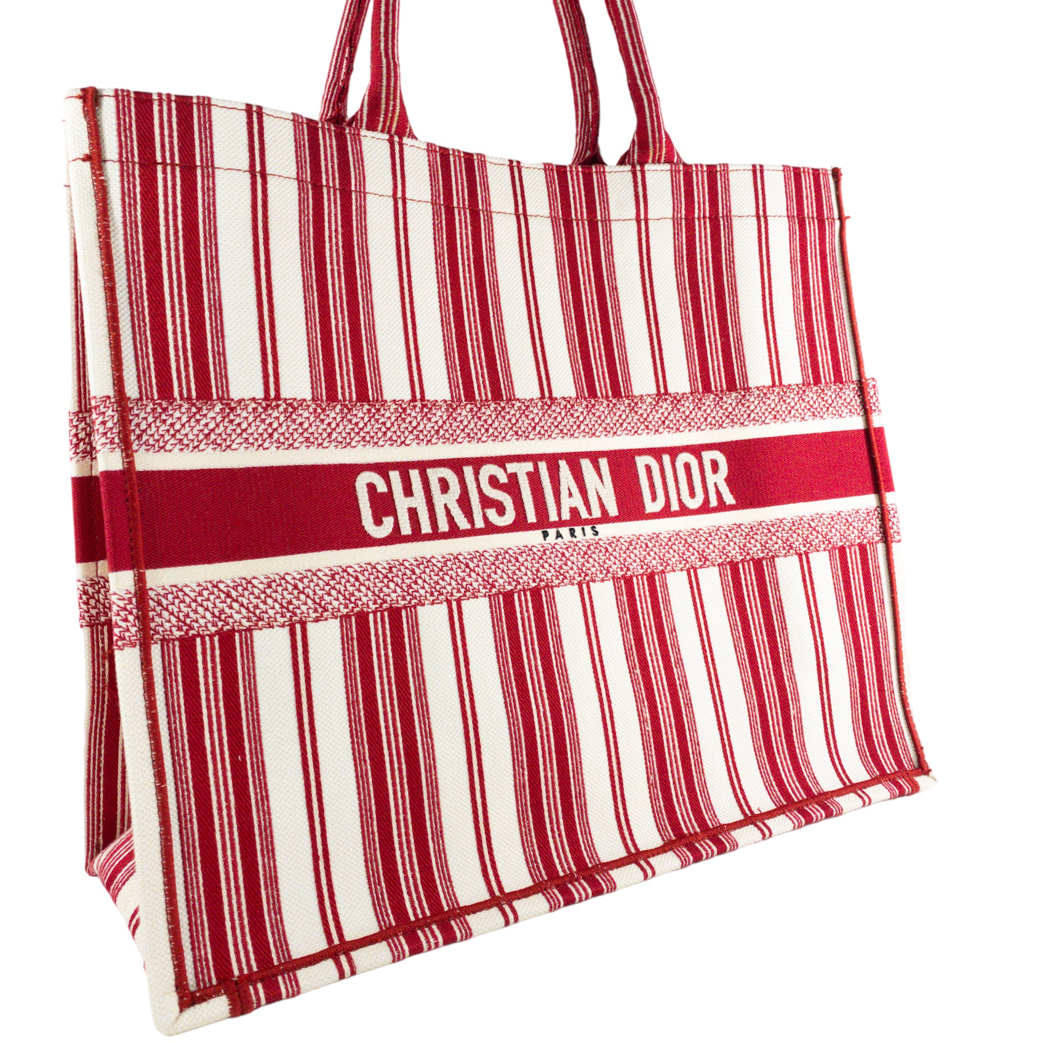 Dior Red Striped Embroidered Large Book Tote