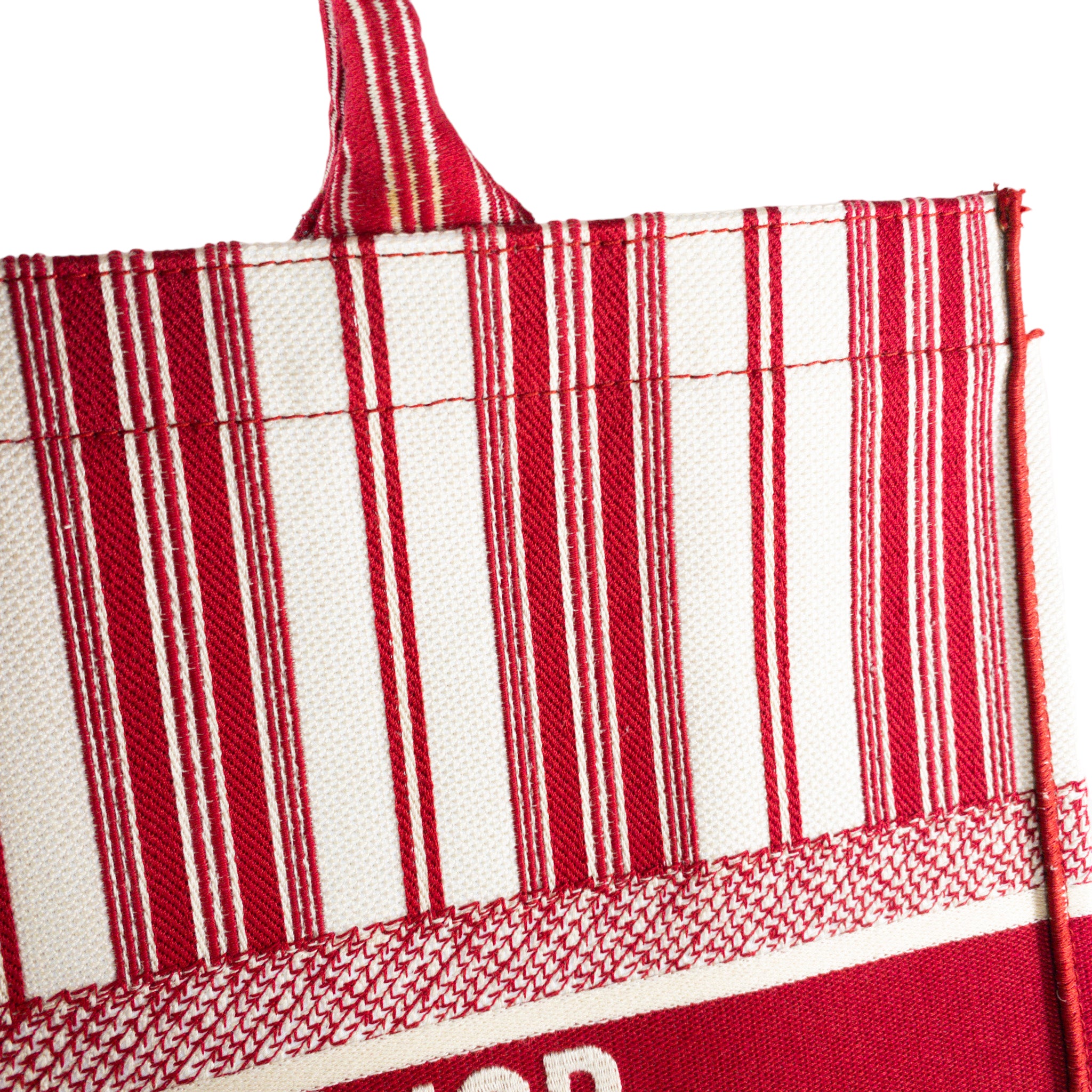 Dior Red Striped Embroidered Large Book Tote