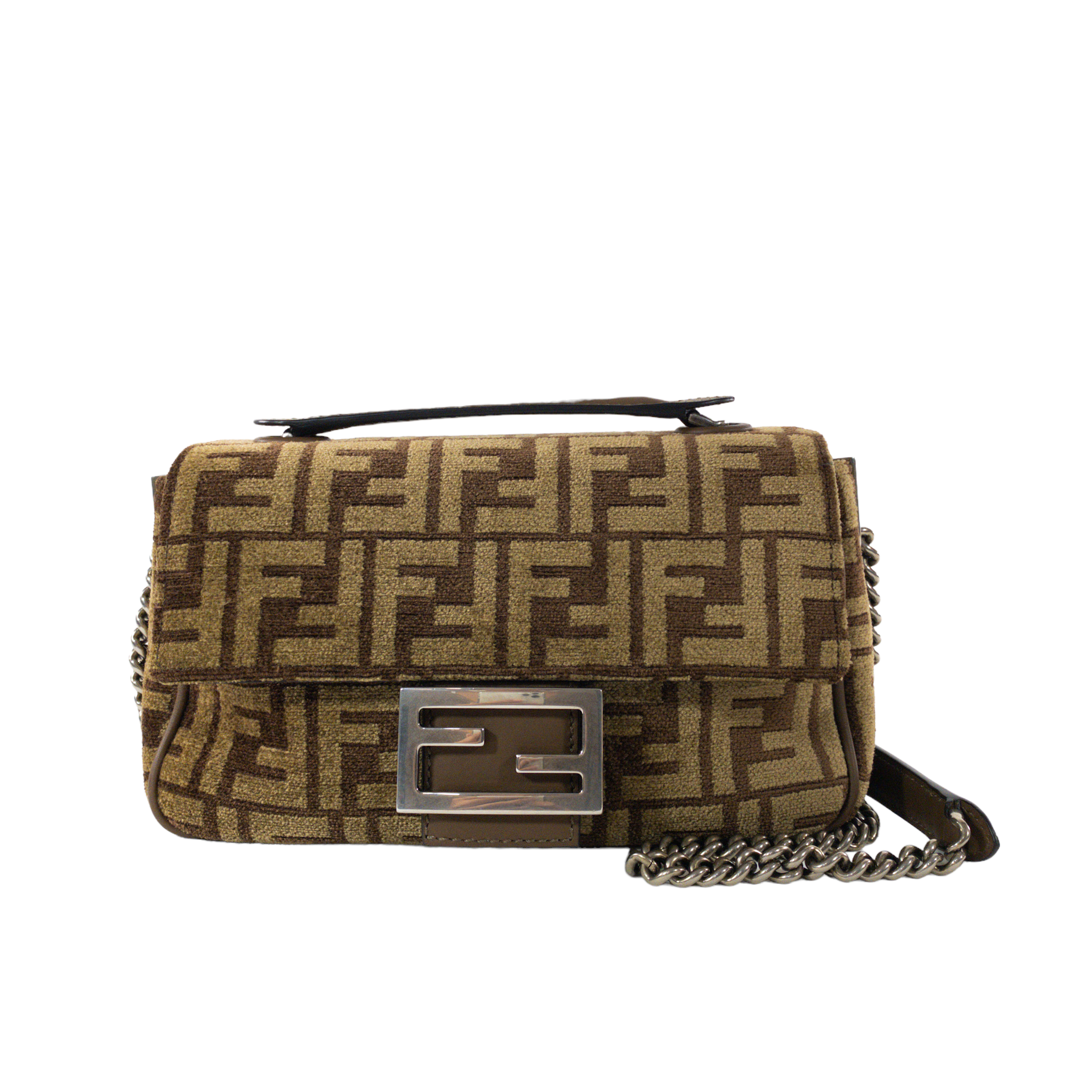 Fendi Brown Velvet Zucca Chain Baguette Consign of the Times