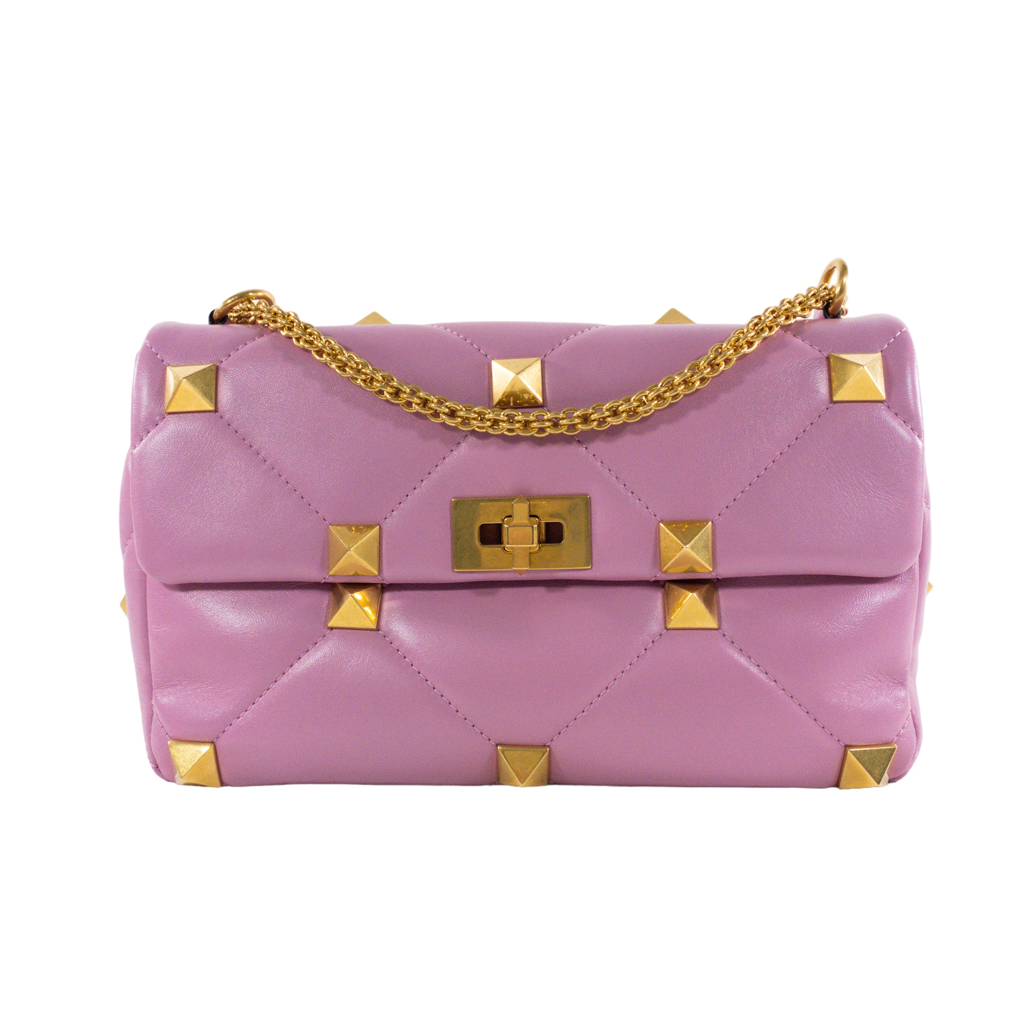 Valentino Pink Leather Small Roman Stud Top Handle Bag Valentino